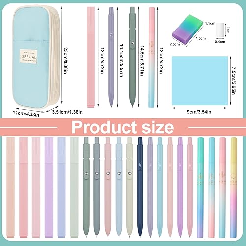 Miniatura 9 de Harloon 40 piezas de suministros escolares estéticos, incluye estuche de gran capacidad, resaltador pastel, bolígrafo de tinta de secado rápido,