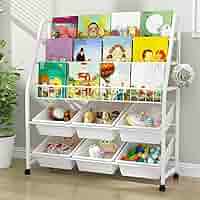 絵本棚＆おもちゃ収納ボックス 大 収納ボックス6コ付き