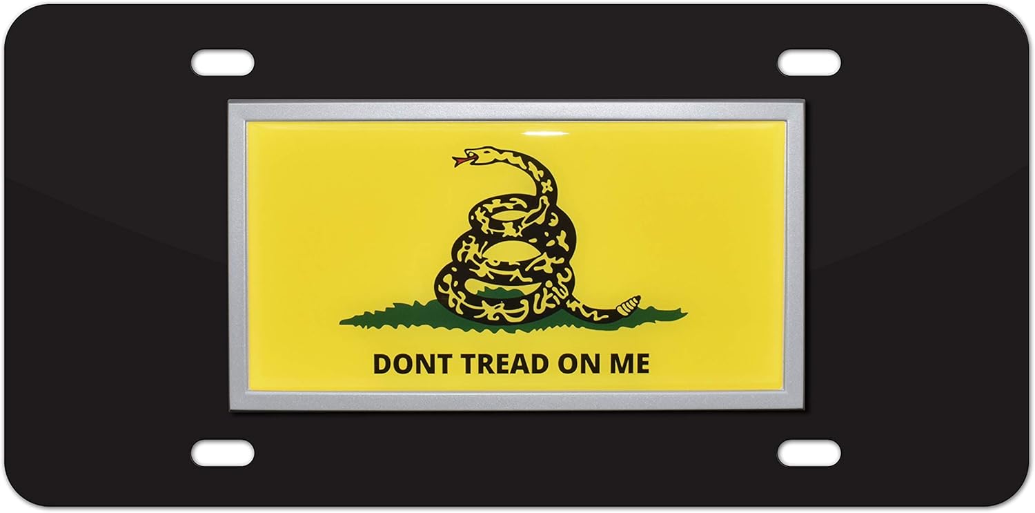 Elektroplate Don't Tread on Me Gadsden Flag All-Metal Black Decorative Front Plate with 3D Emblem | Weatherproof Automotive Accessory for Cars, SUVs, Trucks (12" x 6")