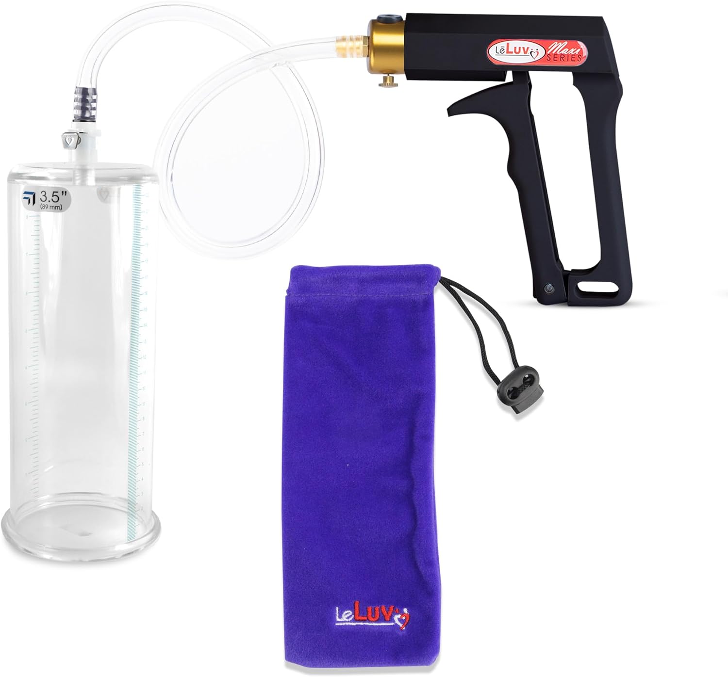 LeLuv Penis Pump Maxi Black Handle with Clear Hose - 9 inch Length x 3.50 inch Diameter Cylinder