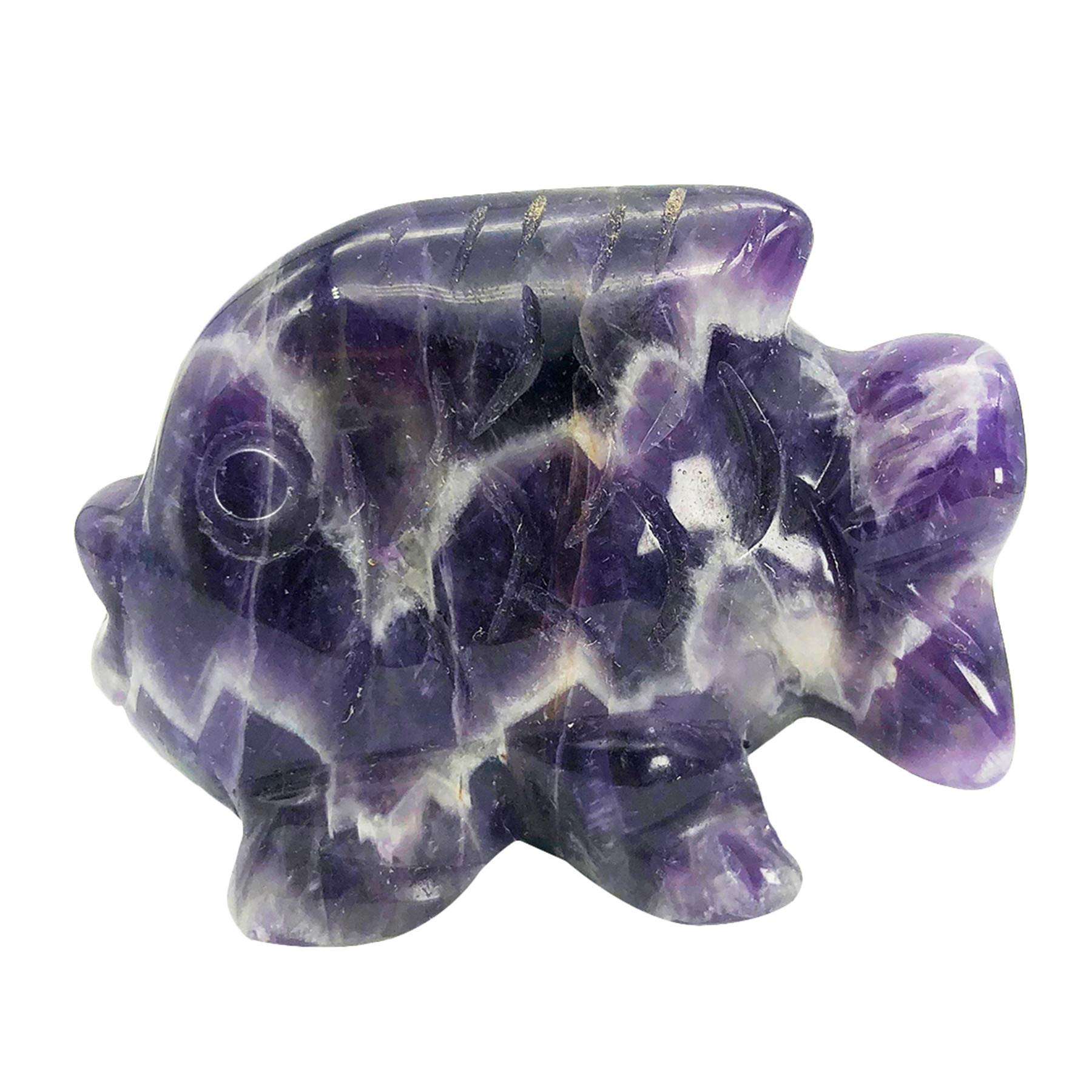 favoramulet 2 Inches Amethyst Stone Dancing Fish Statue, Hand Carved Healing Crystal Figurine Decoration Sulpture, Fengshui Wealth and Luck