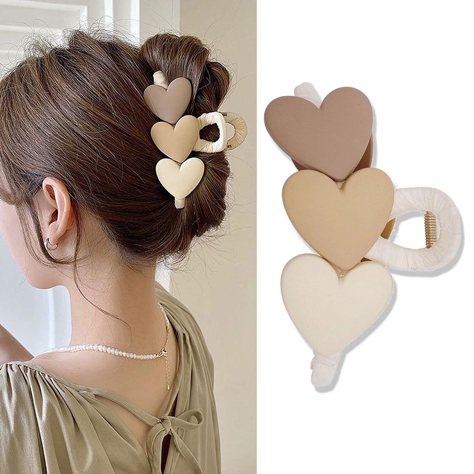 Photo 1 of ** 1 HEART FELL OFF** HIFANMM Valentines Heart Hair Claw Clips Large Khaki Hearts Hair Clips Hair Accessories for Women Girls, Elegant Matte Banana Clips Strong Hold Non Slip Hairpins Hair Clip for Thick or Thin Hair 1 Pcs