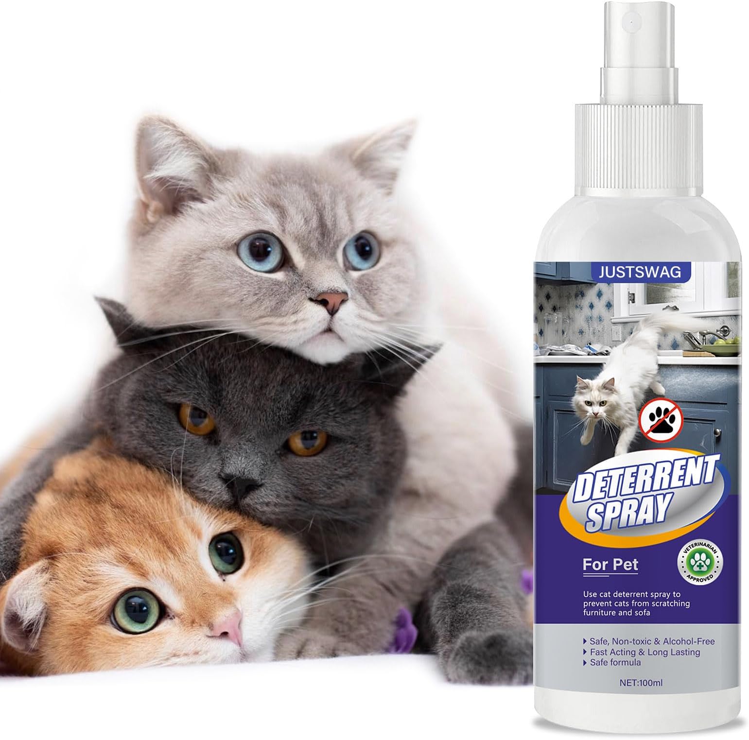 Cat Spray Deterrent, Effective Anti-Scratching Spray for Pet Behavior Training, Natural Cat Repellent Indoor with Bitter, Indoor and Outdoor Use, 100mL