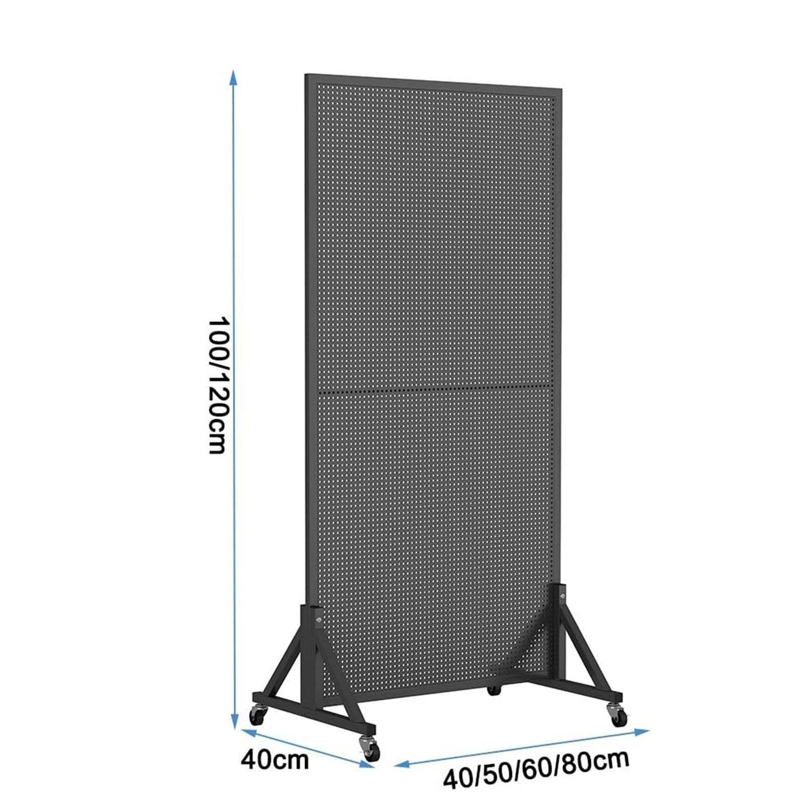 Rollbarer Lochwand-Präsentationsständer Mit Rollen, Freistehender Metall-Organizer-Turm Mit 20 Haken, Mobiler Werkzeug-Organizer for Dekoration Und Aufbewahrung(White,80 * 40 * 120cm)