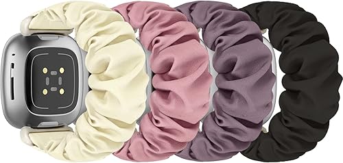 Bandas elásticas compatibles con Fitbit Sense/Sense 2/Versa 3 / Versa 4 para mujer, paquete de 4 correas elásticas de repuesto de nailon elástico