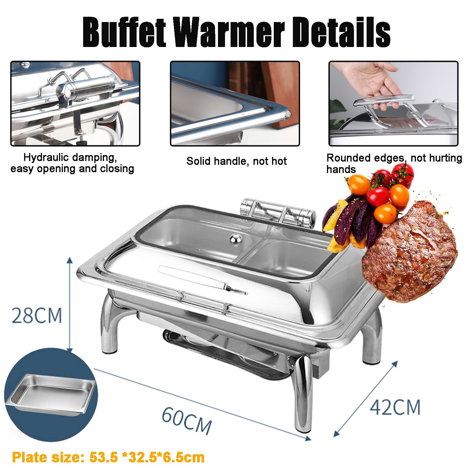 Chafer à thé en Acier Inoxydable, Chauffe-Plats pour buffets et réceptions, Plateau Chauffant, Thermostat électrique réglable, Format Compact, 9 L-A,9L-A
