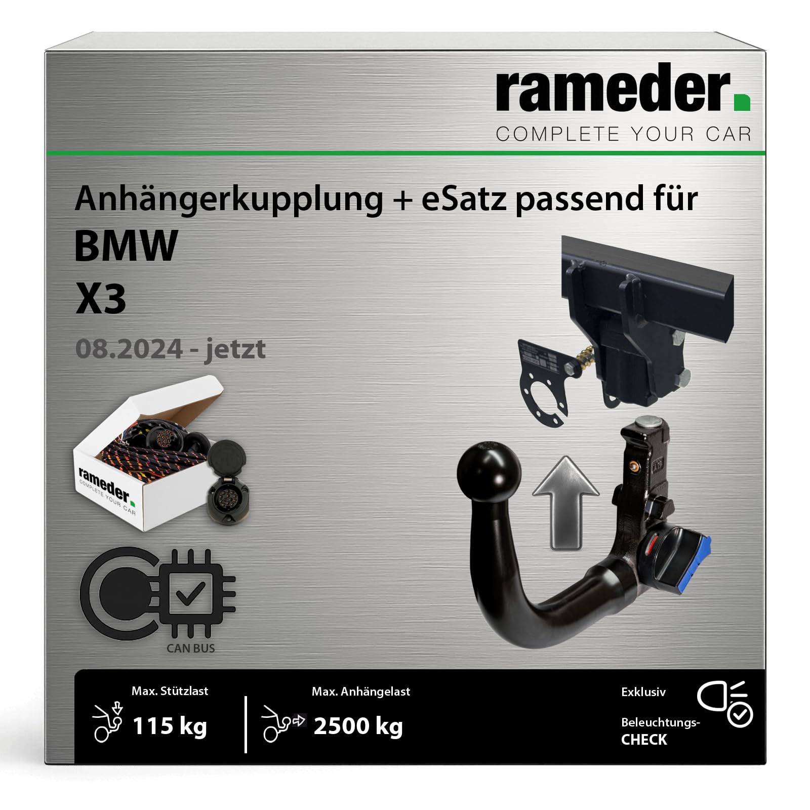Anhängerkupplung abnehmbar Auto Hak passend für BMW X3 Typ G45 Baujahr: 2024-jetzt inkl. 13 poligem spezifischen CAN-Bus Elektrosatz | rameder. Komplettsatz - V2
