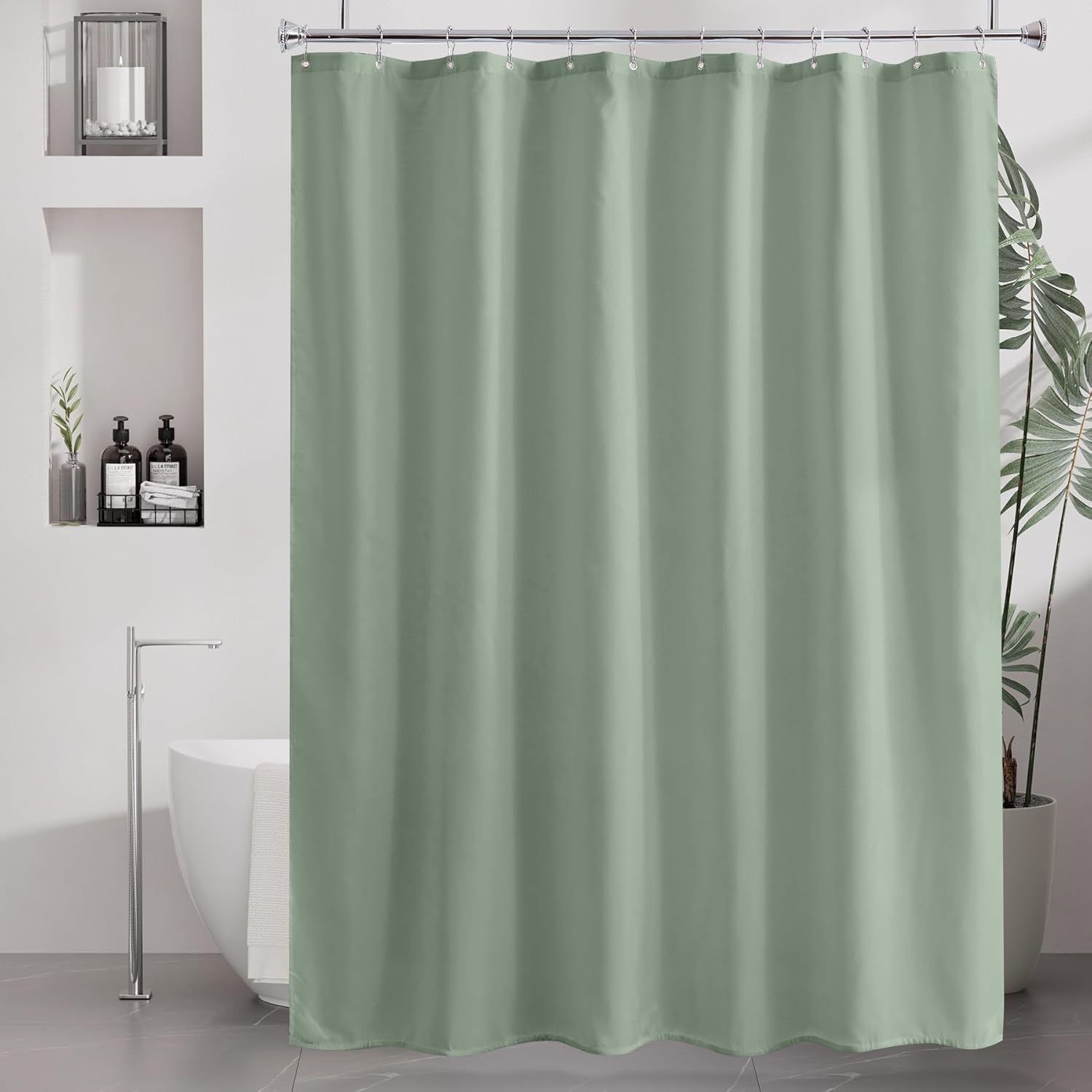 Amazer Sage Green Shower Liner Cloth Waterproof, Soft Sage