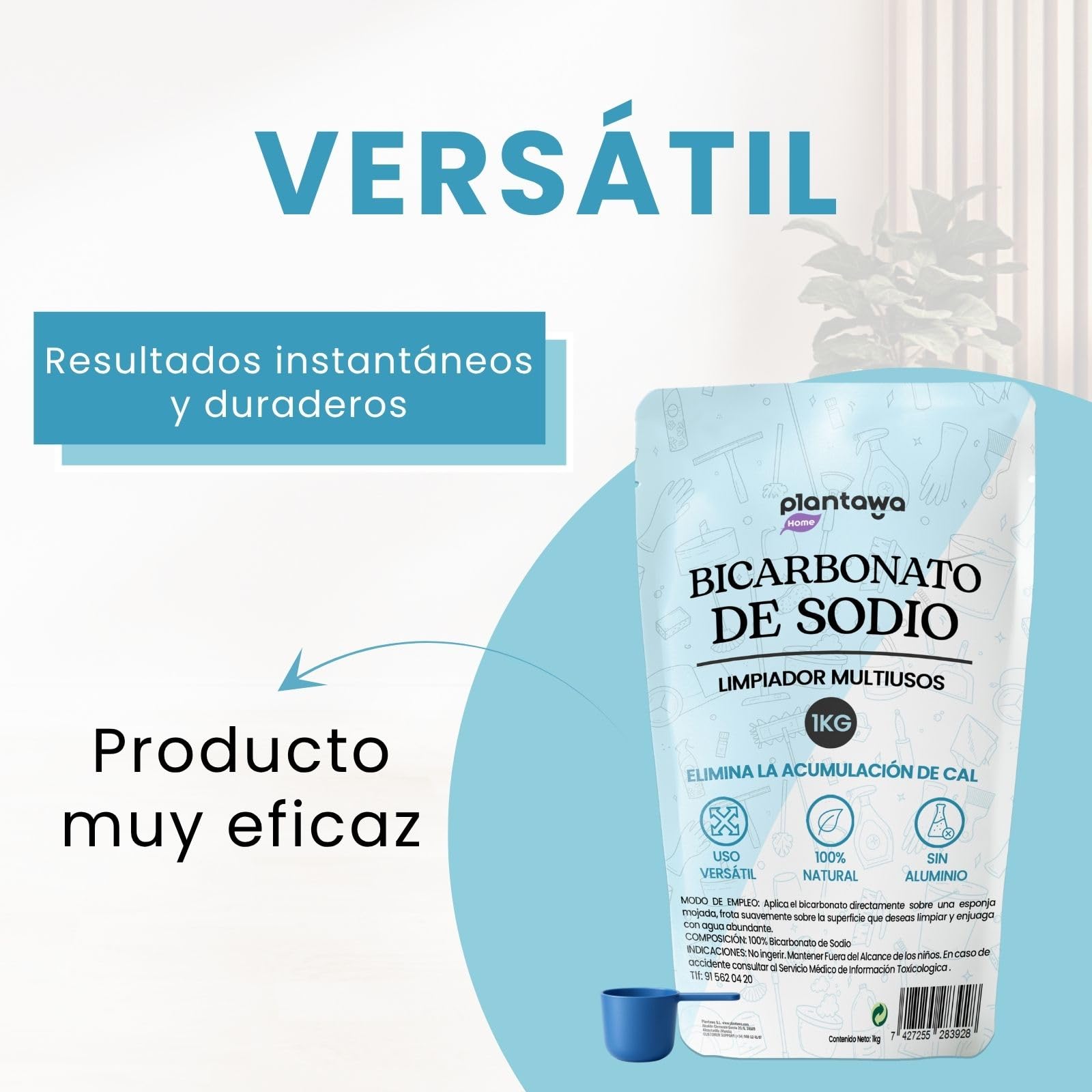 PLANTAWA Bicarbonato de Sodio 1kg Doypack | Polvo Multiusos para Limpieza del Hogar | Cierre Resellable | Alta Solubilidad | Bicarbonato Sódico Puro | Baking Soda Limpieza