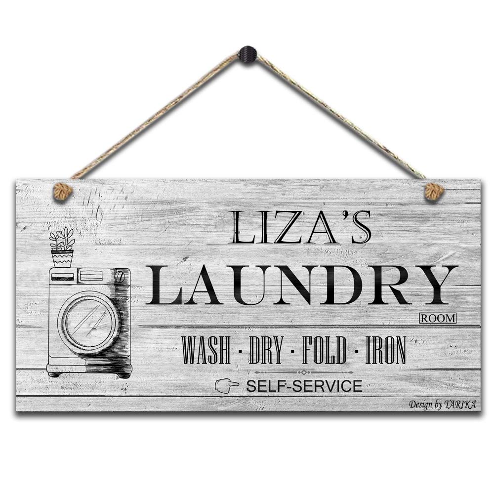 Liza's Laundry Room Wash Dry Fold Iron Self-service Retro Wooden Public Decorative Hanging Sign for Home Door Fence Vintage Wall Plaques Decoration(5x10 inches)