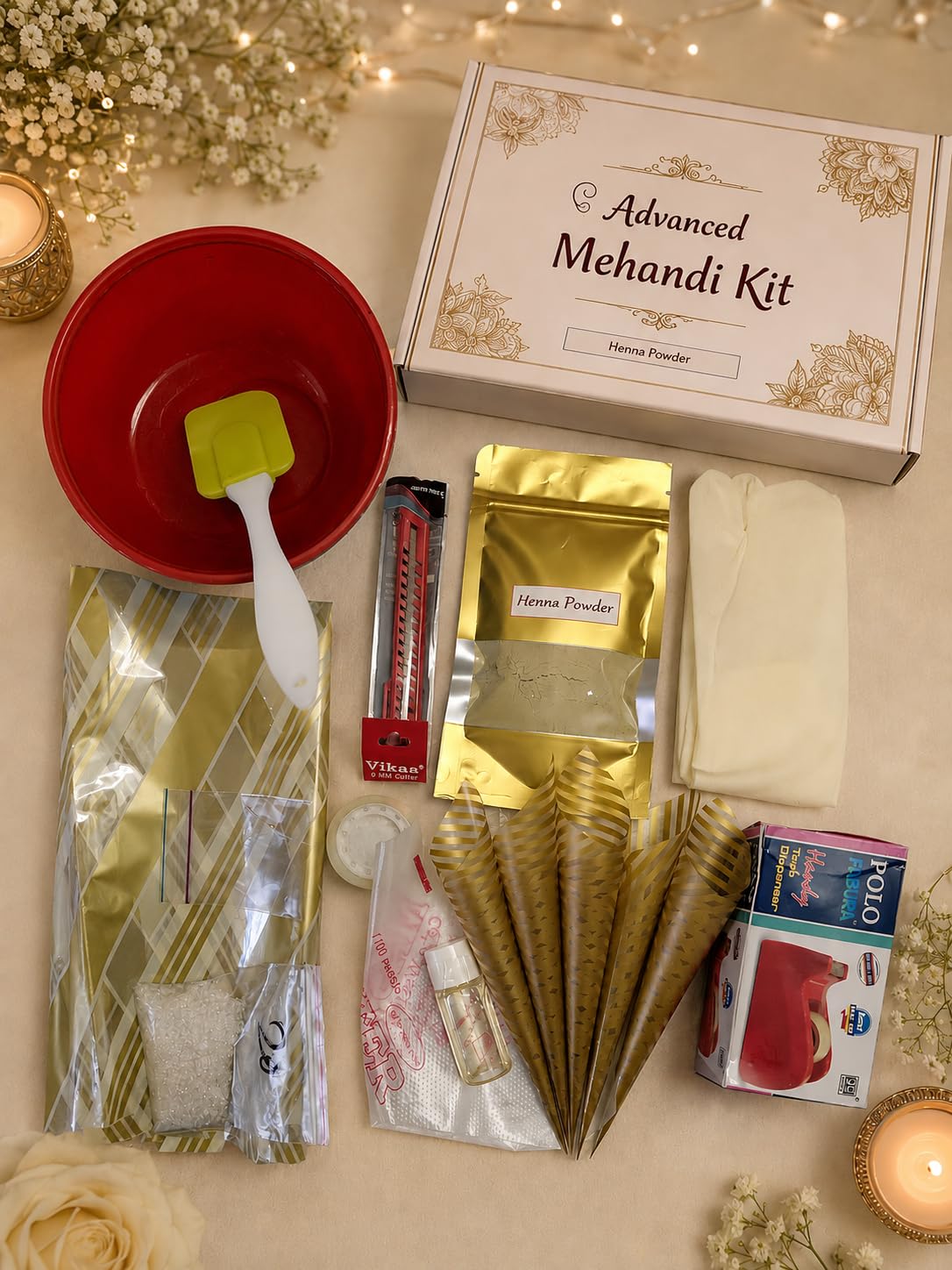 Taswin Enterprises Advanced Mehandi Kit with Organic Henna Powder | 50g Henna Powder, Pure Eucalyptus Oil, Complete DIY Kit, Cones & Spatula Included, Dark Stain Formula-image-26