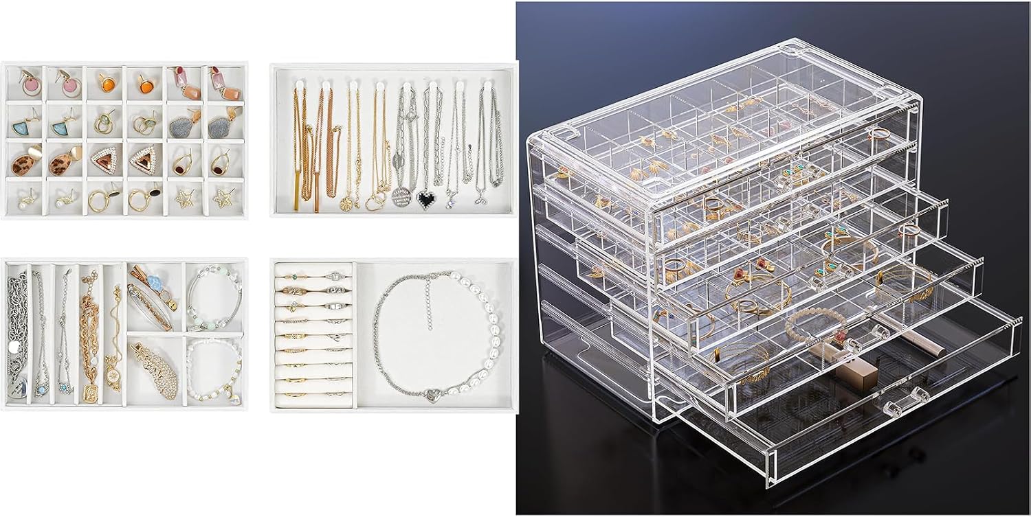 ProCase Jewelry Organizer Trays Bundle with Acrylic Jewelry Box