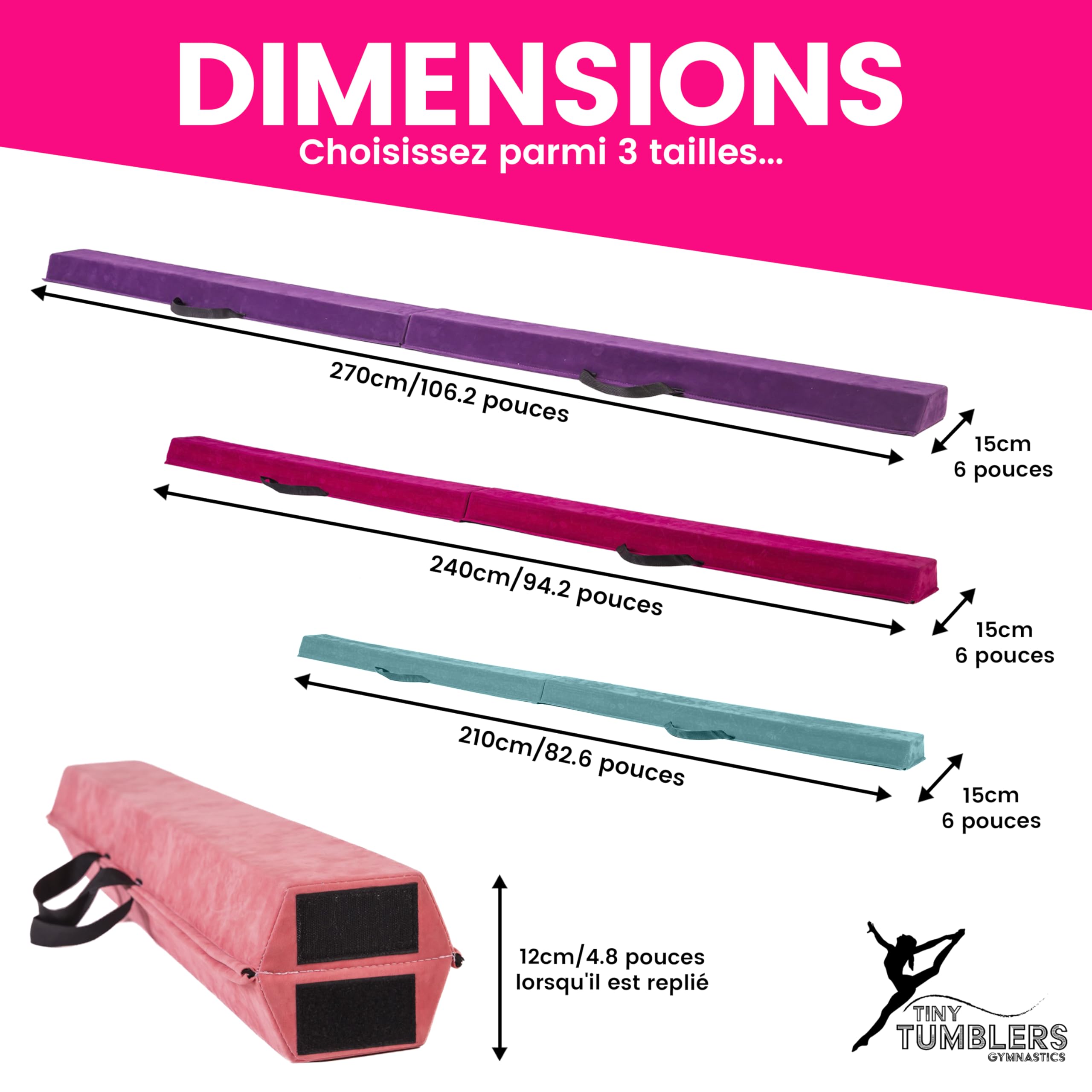 Poutre Gymnastique pour Enfants - 210/240/270/300cm - Équipement d'équilibre Incroyable pour Les Enfants à la Maison - Faux suède, Mousse EVA Haute densité - Cartes Flash