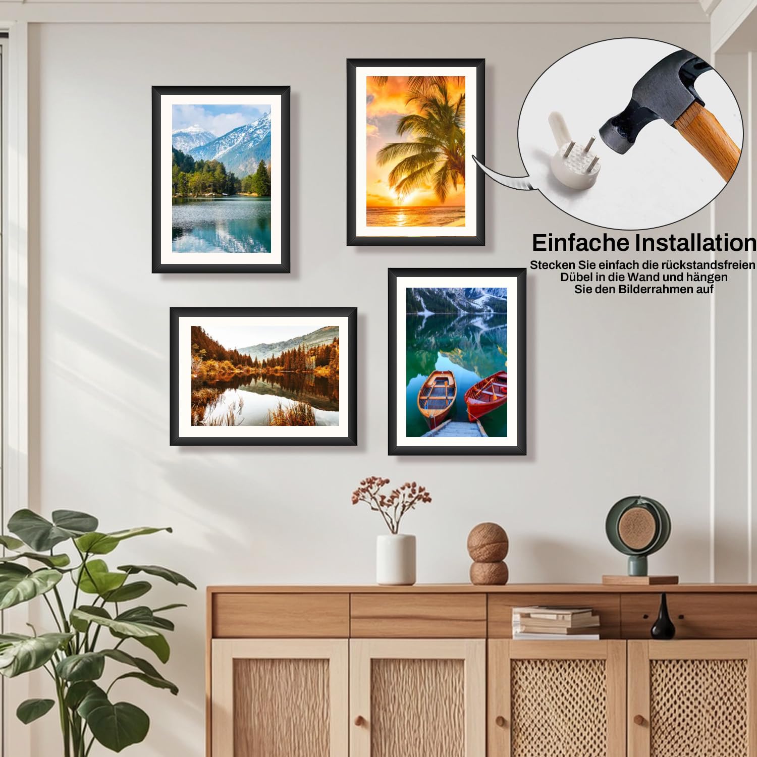 4 Stück Bilderrahmen A4 Schwarz – DIN A4 21x30 cm Kunststoffrahmen mit Plexiglas, Bilderrahmen Set für Fotos, Poster, Kinderzeichnungen & Galerie