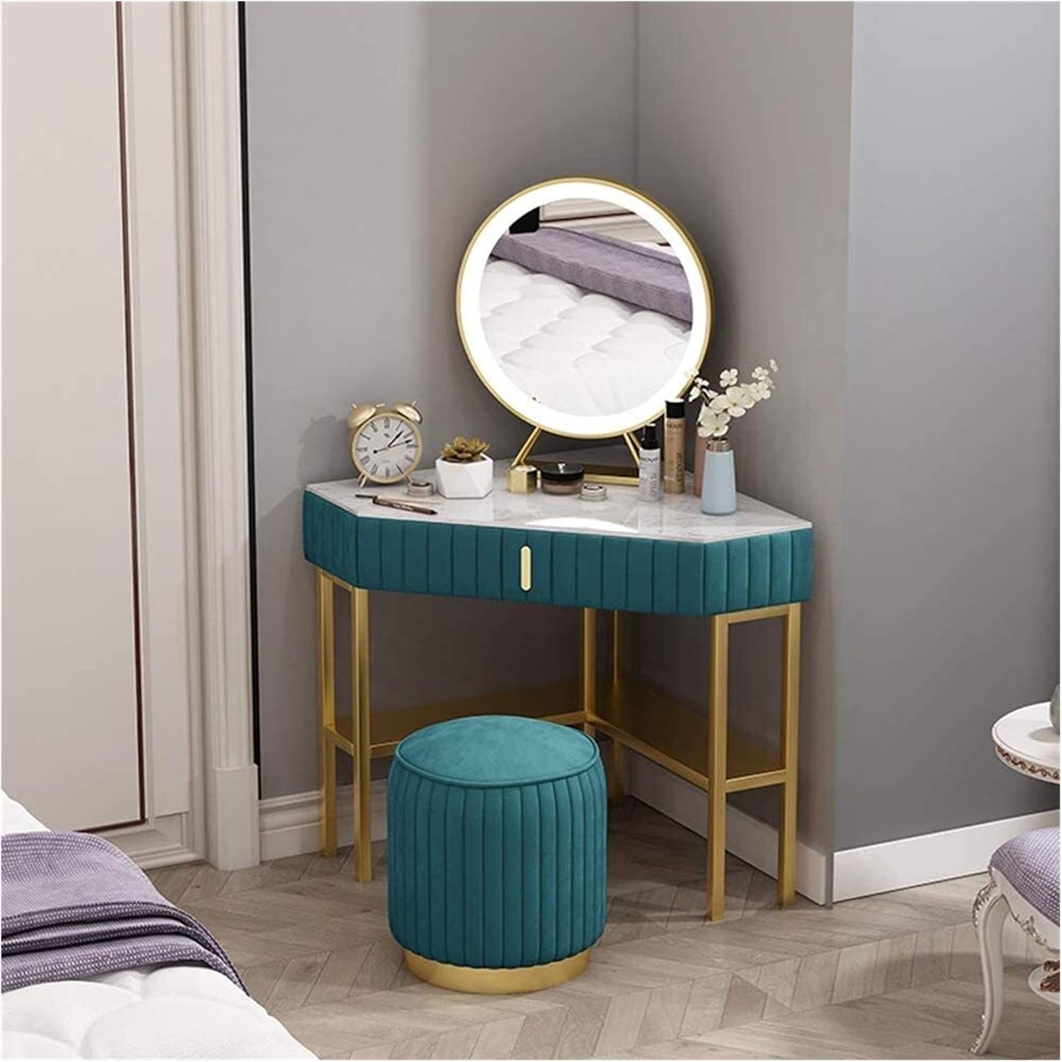Victory Corner Makeup Dressing Table with Sliding Drawers