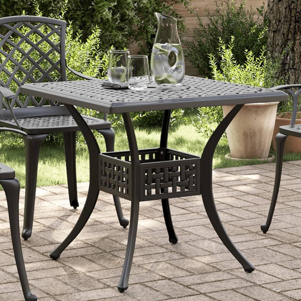 Mesa de exterior negra de 80x80 cm para cenas en el porche de casa