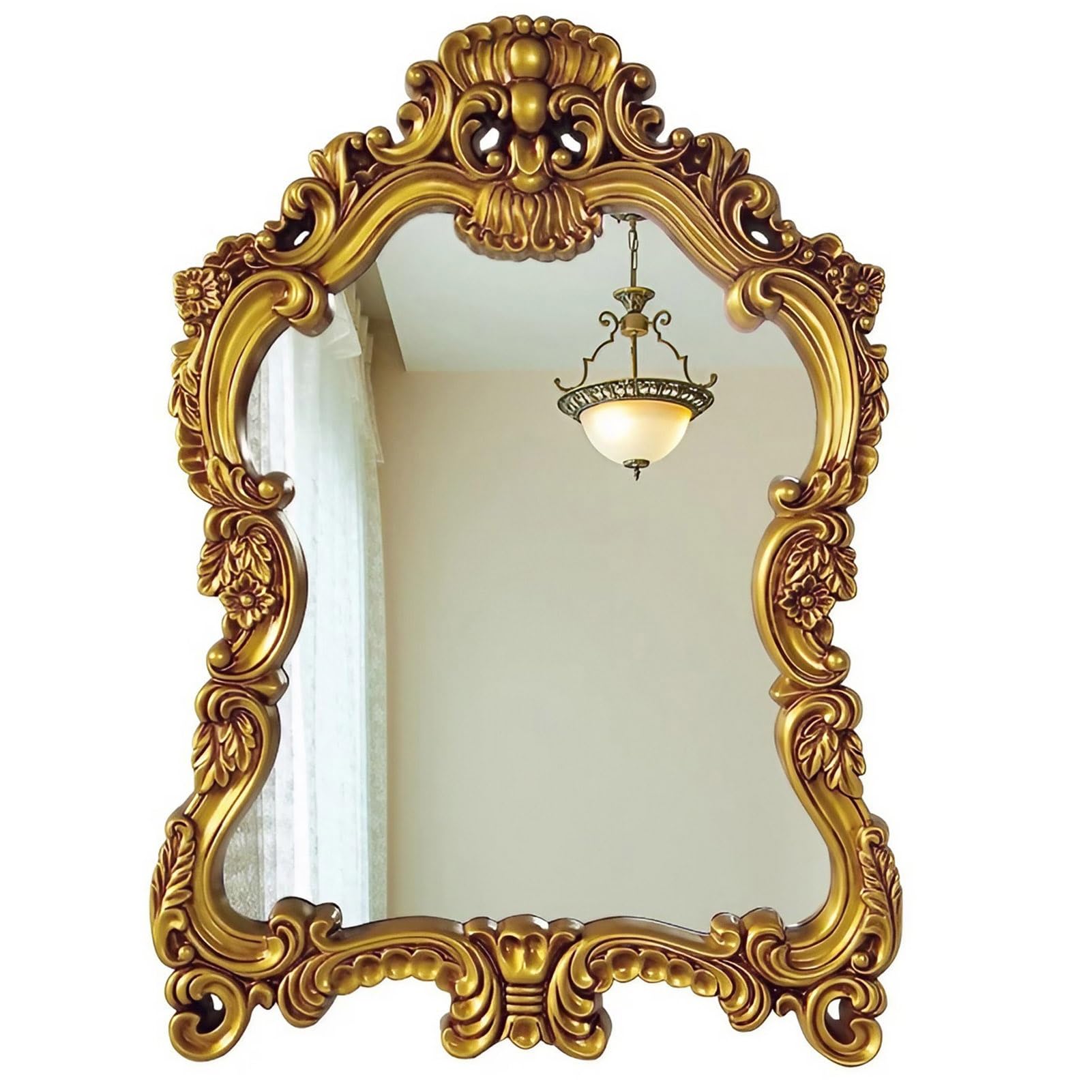 FGXHHS Baroque Decorative Wall Mirror,Luxury Vanity Mirror, Antique Gold Accent for Bedroom Living Room Fireplace Entryway Hallway