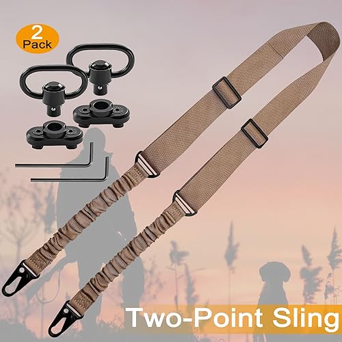 Miniatura 56 de Eslinga de rifle QD de 2 puntos con soportes giratorios QD, eslinga elástica tradicional de dos puntos de hardware de metal, correa ajustable extra