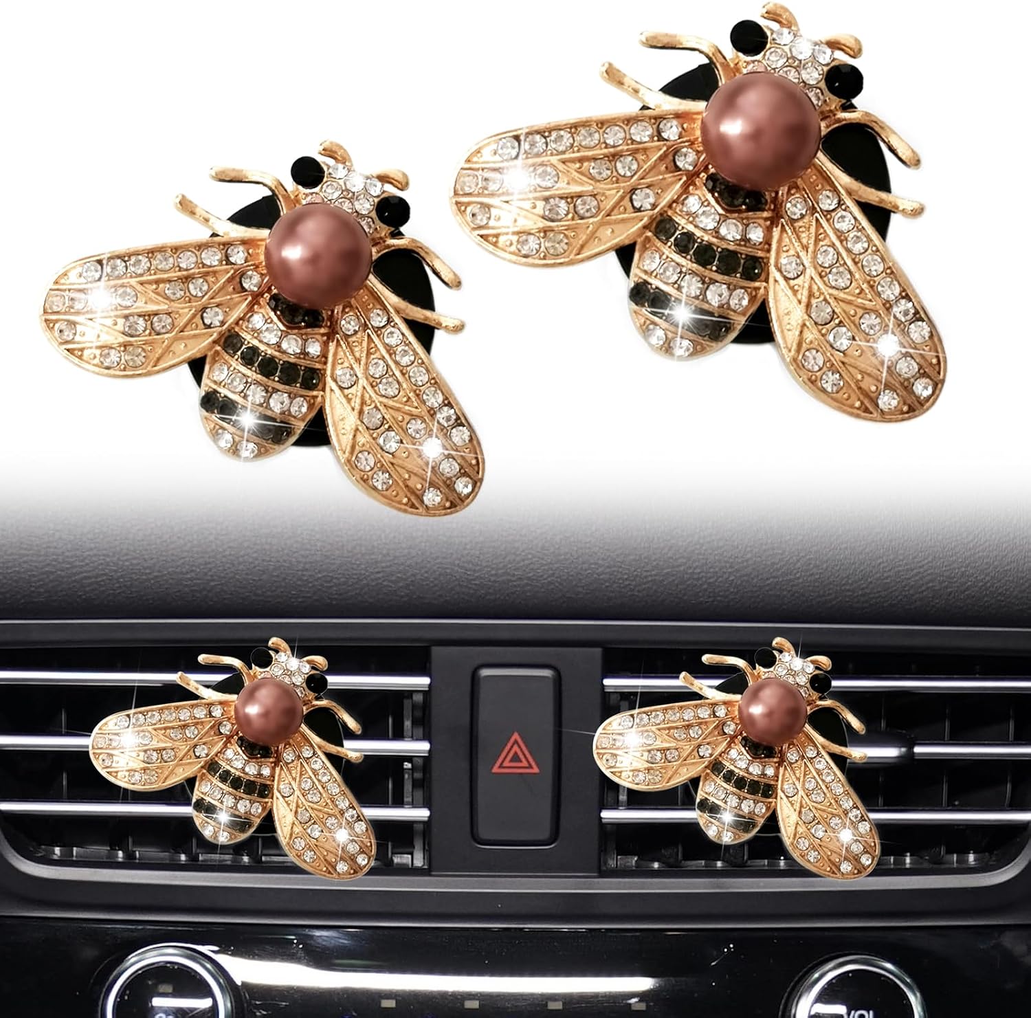 2 Pcs Shiny Bee Vent Clips, Car Diffuser Vent Clip Rhinestone Diamond Interior Decor, Crystal Air Fresheners Vent Clips, Car Decoration, Bling Car Accessories, Golden