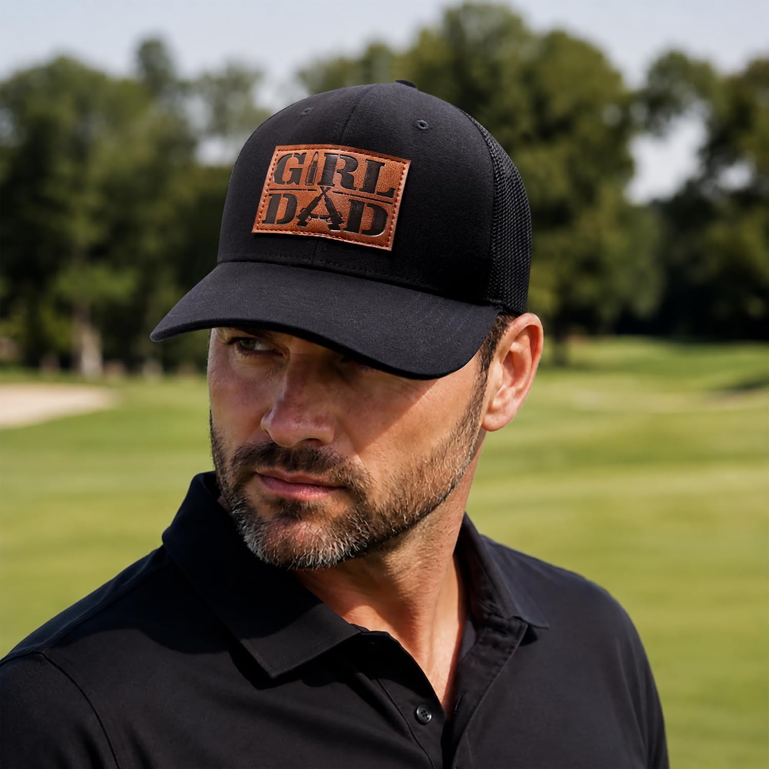 Best Dad Gifts Rifle Bullet Faux Leather Patch Hat for Men Father Daddy Papa Birthday Fathers Day - Black Trucker Baseball Cap