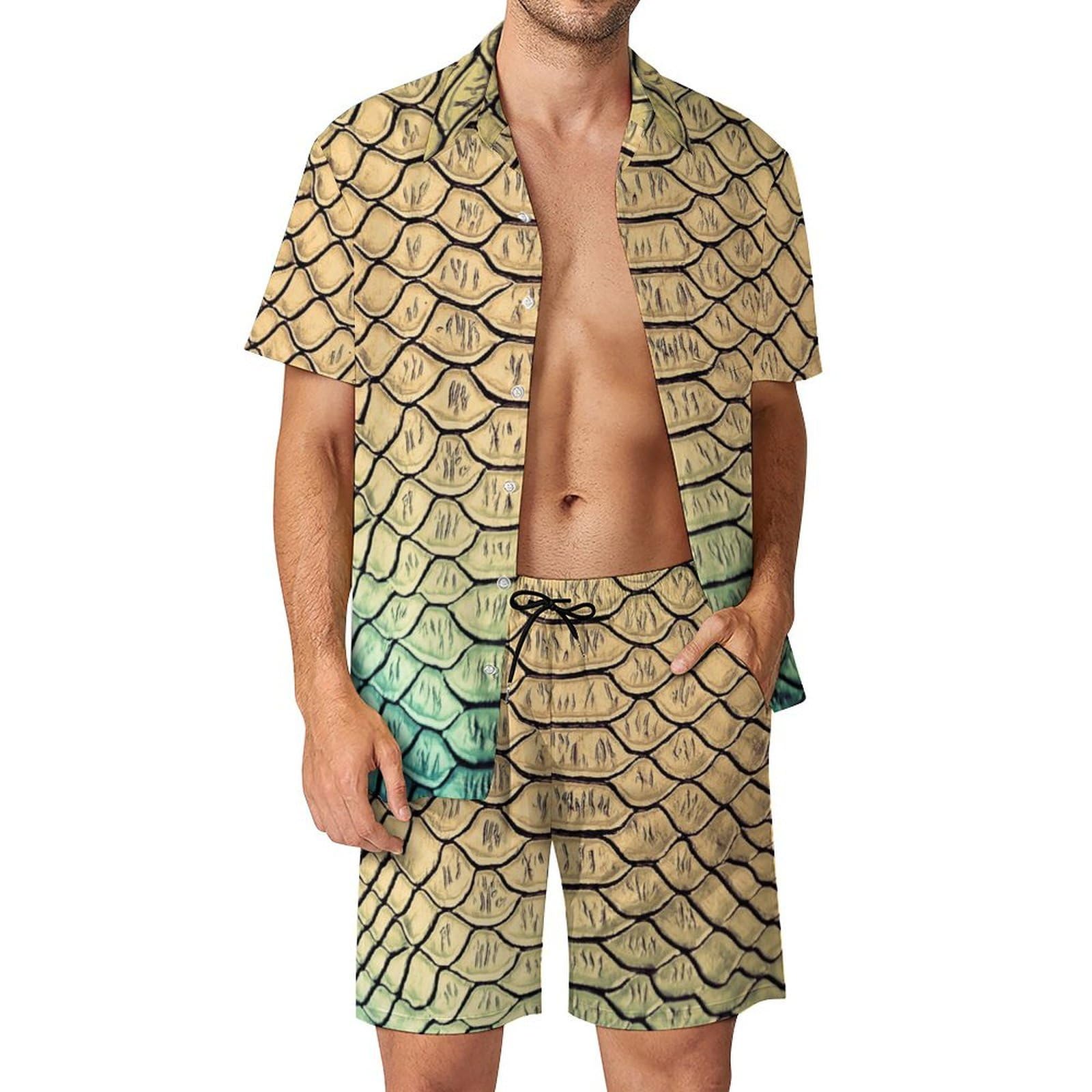 Chemise hawaïenne hommes écailles de dragon et short d'été S - 8