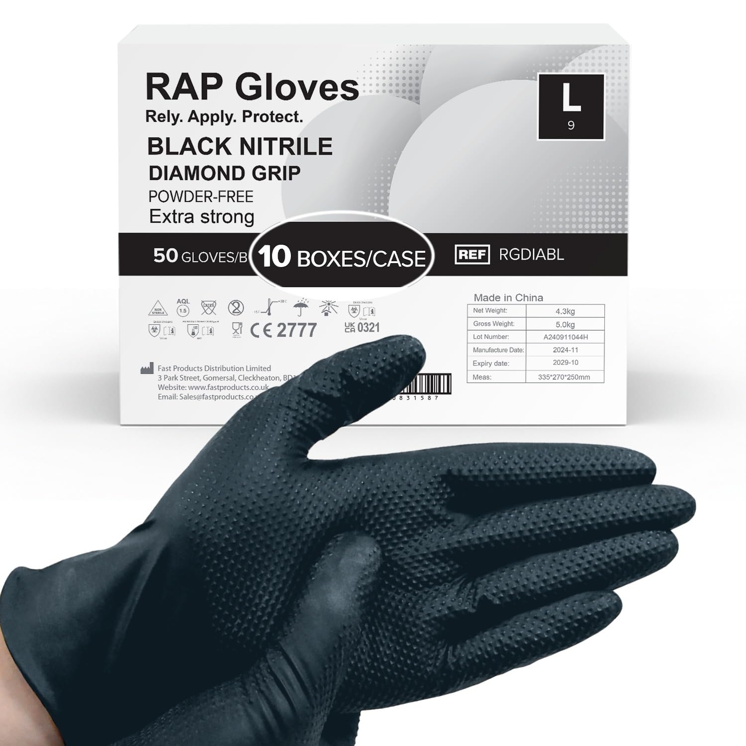500 Black Nitrile Disposable Gloves Large Heavy duty, Diamond Grip Gloves, Latex-Free, Powder-Free, Non-slip, Extra Thick – Ideal For Mechanics, Workshop, and Automotive use.