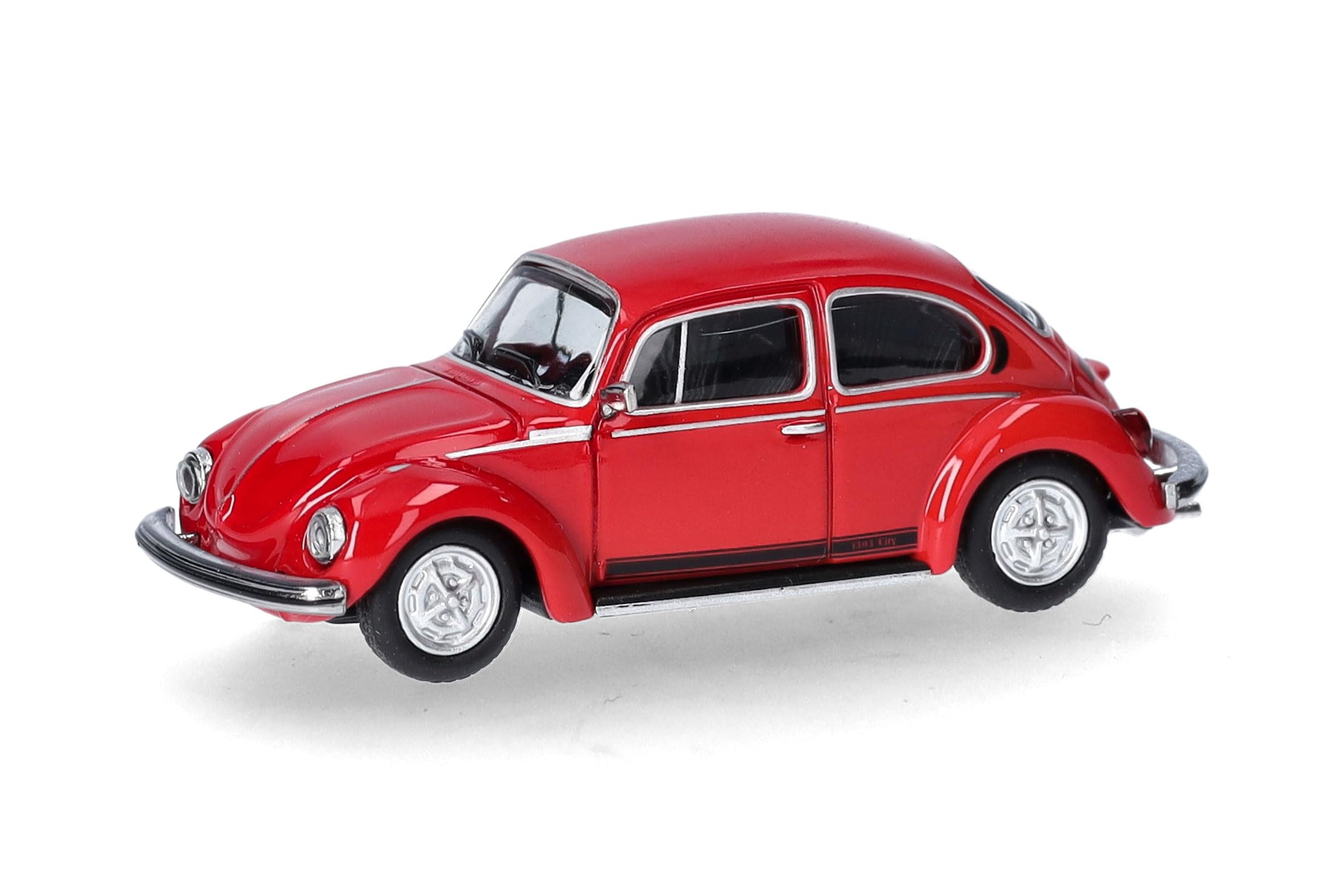 Herpa Model Car VW Beetle 1303 "CITY", Ibiza red, miniature at a scale of 1:87, collectible, Made in Germany, plastic model