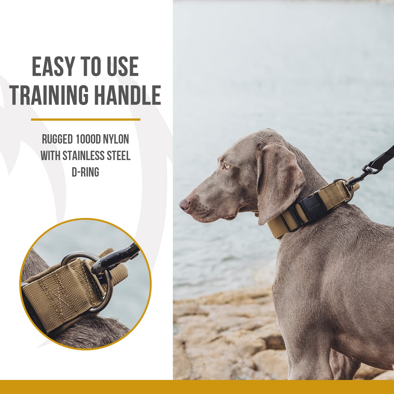 OneTigris K9 Collare con Fibbia in Metallo per Cani, Marrone, M