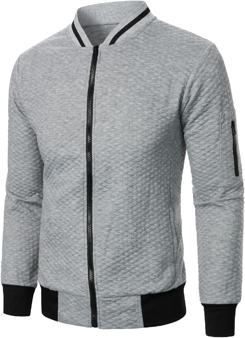 DAVID.ANN Mens Casual Bomber Jacket Lightweight Varsity Coat with Zipper