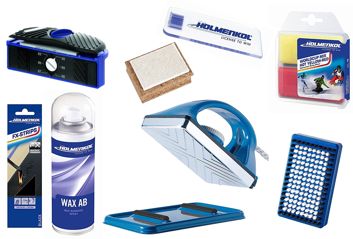 Holmenkol Kit professionnel 8 pièces de cire pour ski snowboard Nordic Cire d'entretien Réparation Semi Edger