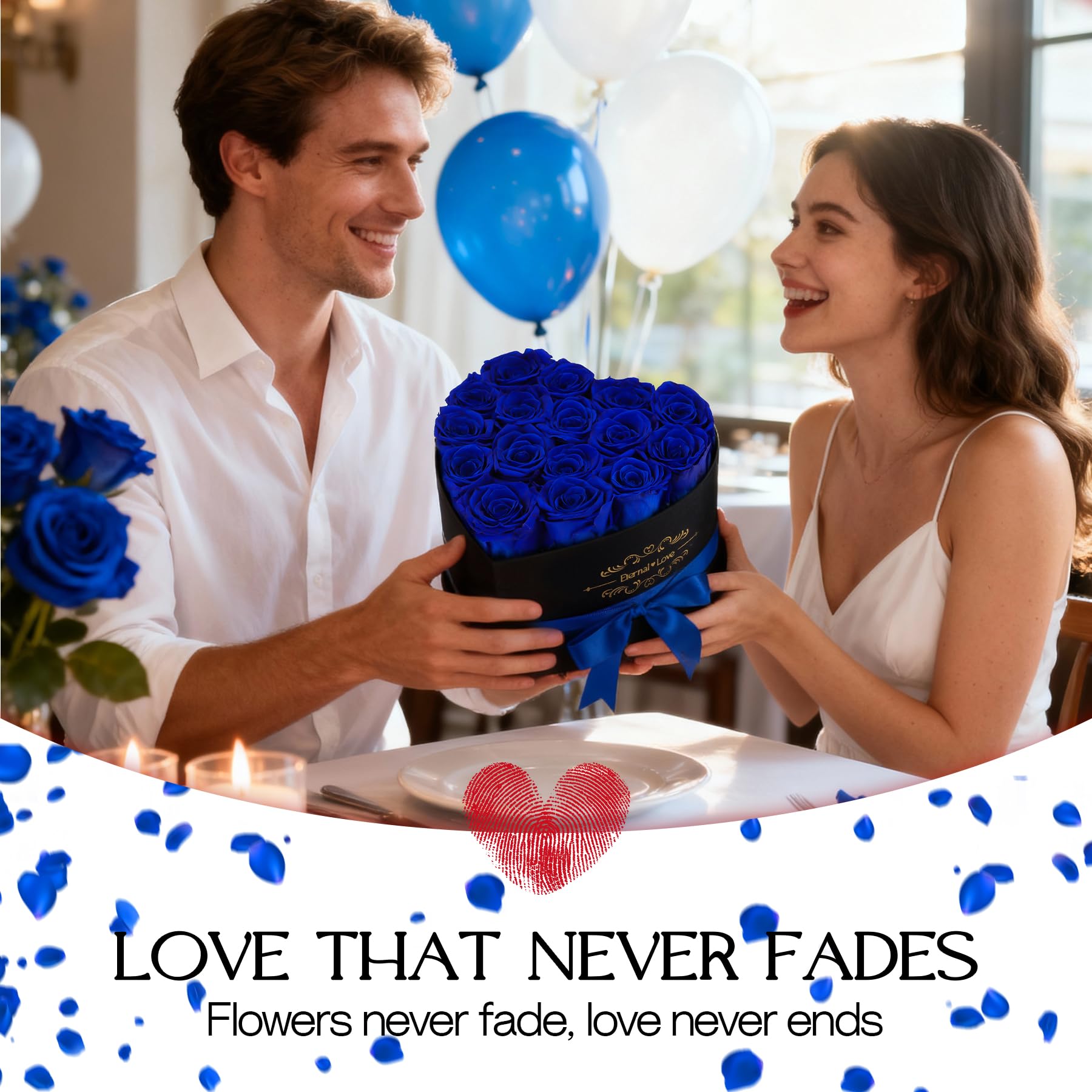 16 Rosas Eternas Azul Corazón Caja Regalo, Rosas Natural Preservada Día de San Valentín Aniversario Día de la Madre Cumpleaños Regalo romántico para Esposa Novia Mamá Abuela