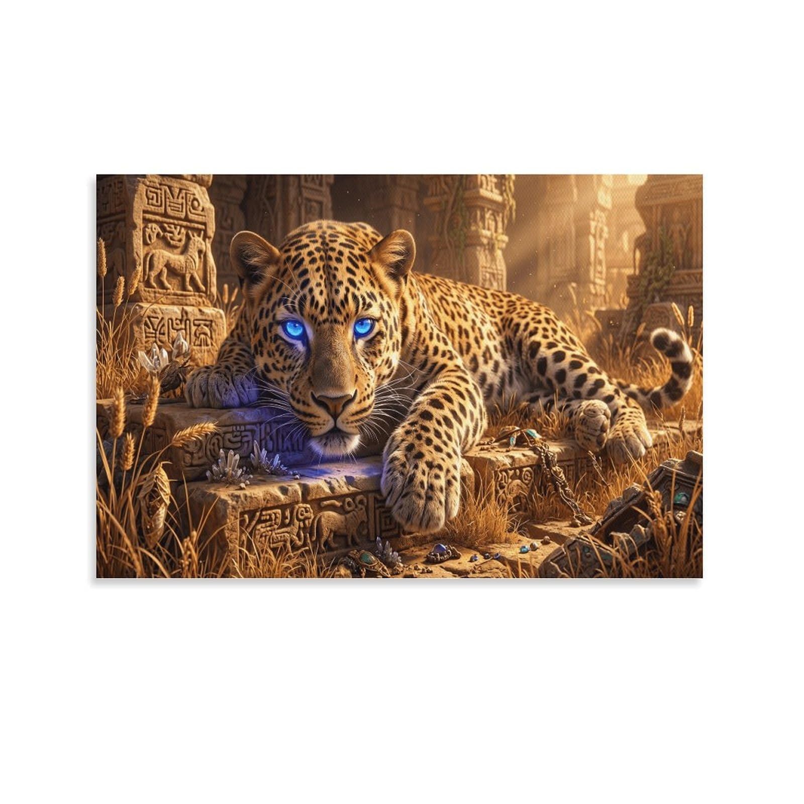 XPASHIQWC Blue-Eyed Leopard Poster Artwork Mayan Ruins Giclee Canvas Prints Modern Wall Art Picture Wall Hanging for Bathroom Wall Decor 24x36inch(60x90cm)