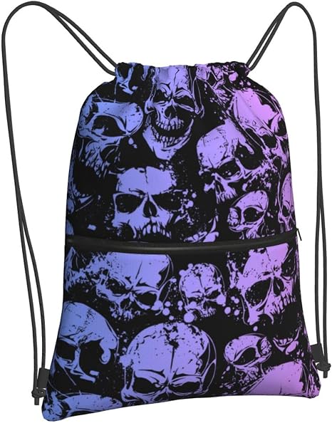 Gothic Skull Drawstring Bag, Halloween Goth Gradient Skeleton Drawstring Backpack, Light Large Capacity Durable Sackpack String Bag, Waterproof Cinch Sackpack for Sport Gym Beach Shopping Yoga