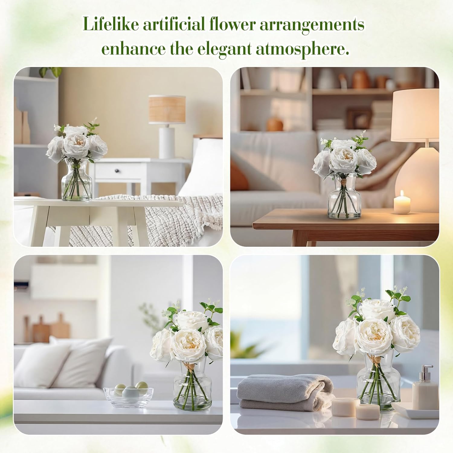 Norme Touch Peonies Artificial Flowers, 6 Pcs Faux Austin Rose in Vase with Big Bloom Fake Water Latex Fake Penoies Look Real for Wedding Dining Table Centerpiece Home Decor(White)