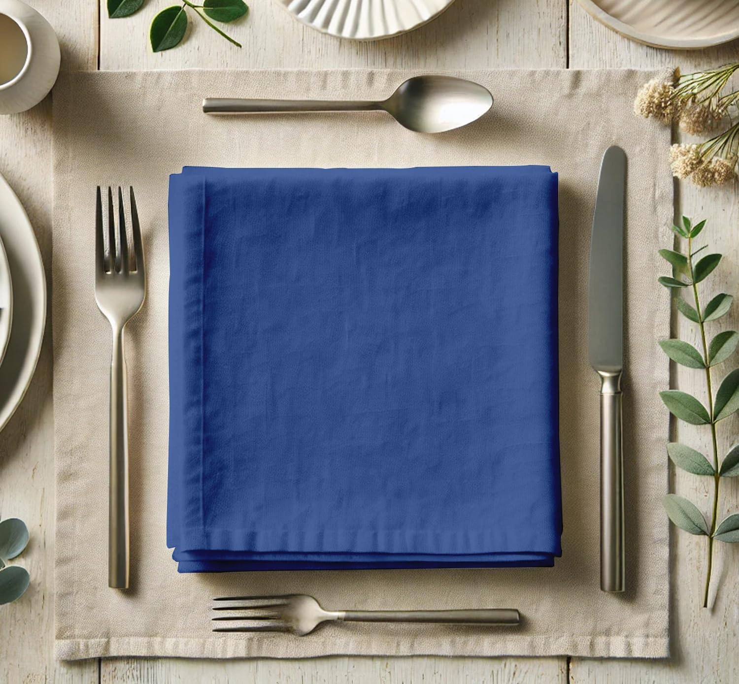 Premium Cotton Twill Napkins - Set of 12, 20-Inch, Blue Solid Color, Durable & Absorbent Cloth Napkins for Dining, Parties, and Home Decor - Machine Washable