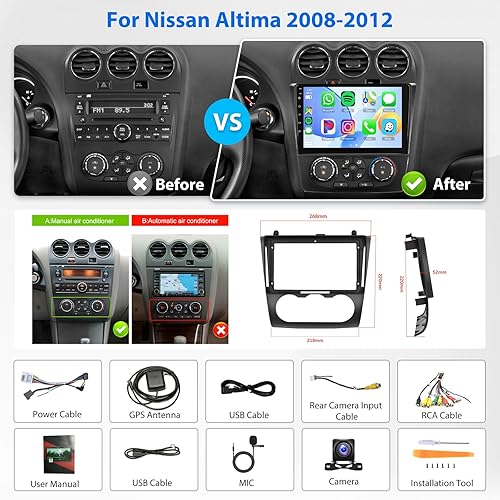 Miniatura 7 de Radio estéreo de coche Android 1G 32G para Nissan Altima Nissan Teana 2008-2012 con Apple Carplay GPS inalámbrico, pantalla táctil de 9 pulgadas,