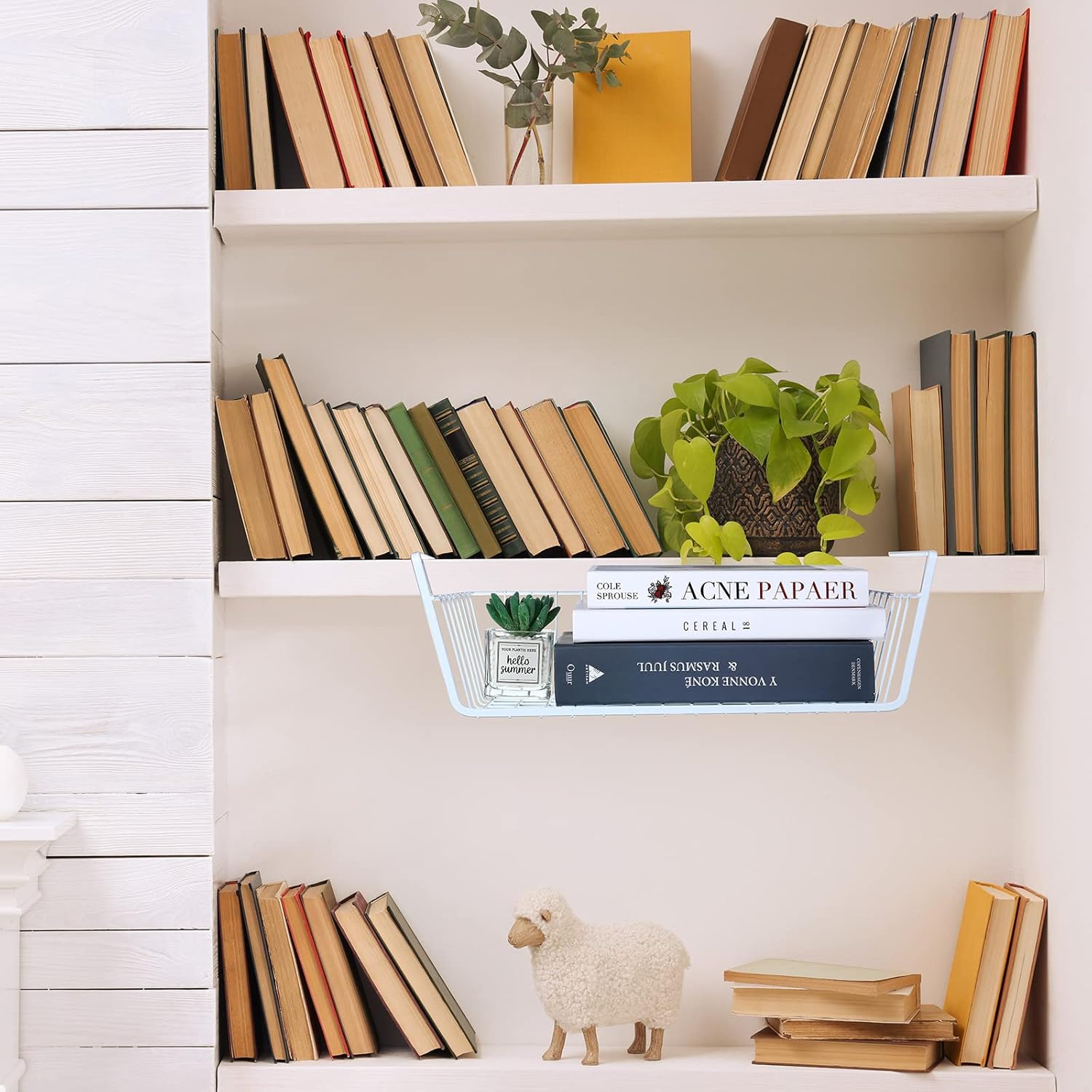 12 Pcs Under Shelf Basket Storage Hanging Baskets for Kitchen Undershelf Pantry Cabinet Under the Shelf Organizer Wire Shelf Extra Storage Space Saver for Laundry Room Garage (White)