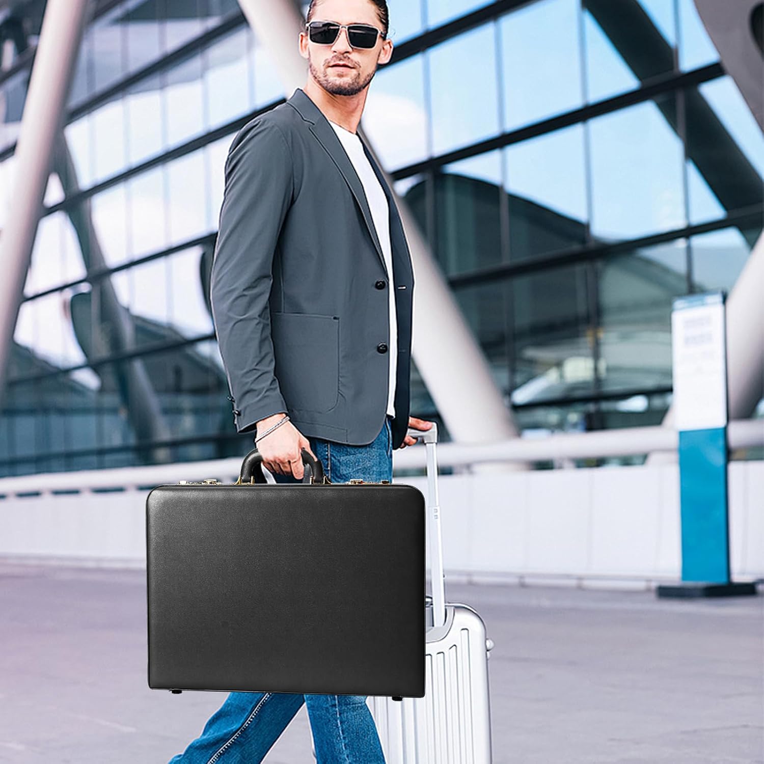 Briefcases for Men, Anti-Theft Dual Lock Briefcase with 16 Inch Laptop Compartment, Waterproof Faux Leather, Brief Cases Men with Multi File Organizer, Perfect for Office, Travel (Black) - Image 3