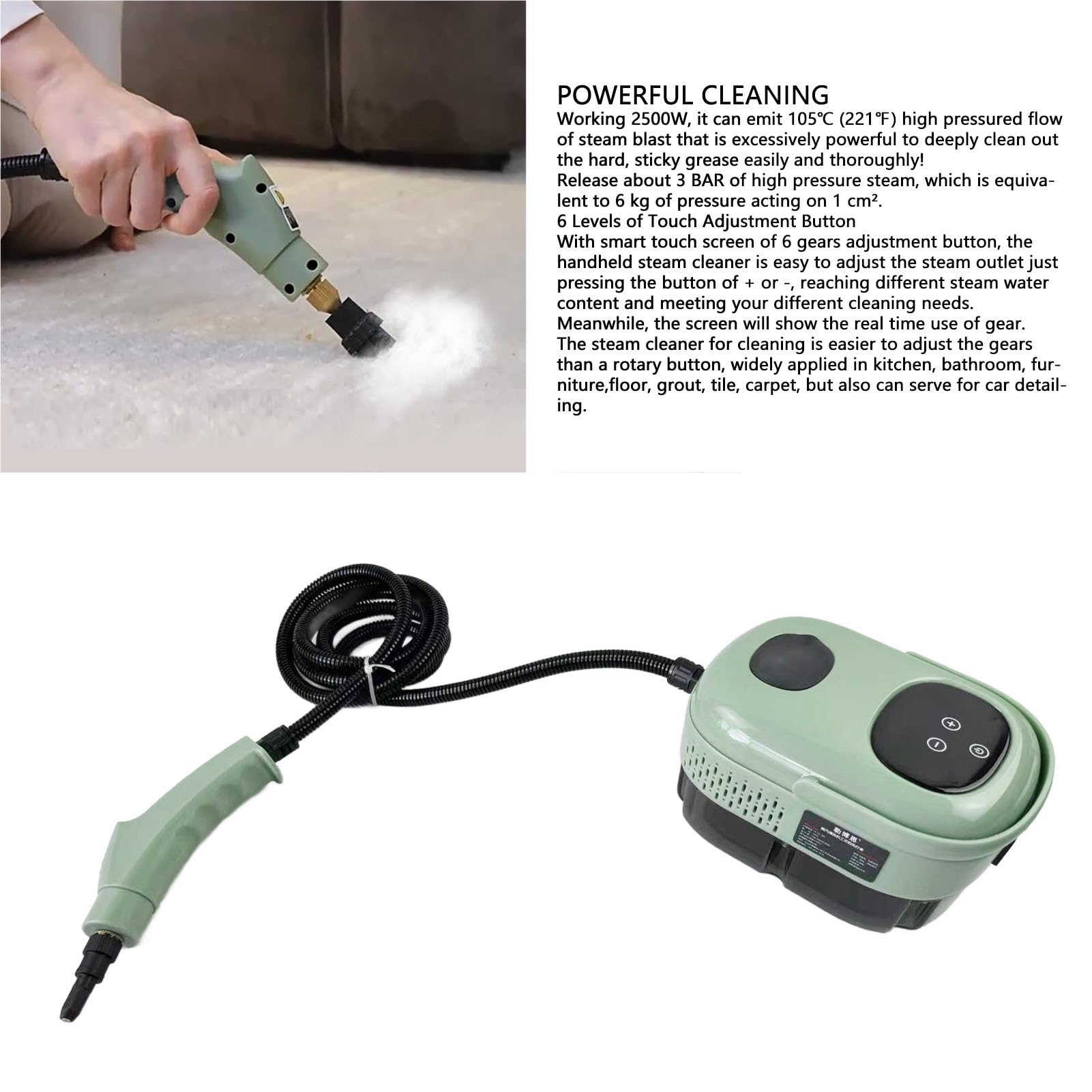 Handheld Pressurized Steam Cleaner with Smart ABS Metal High Pressure and High Temp 2500W Steam Cleaner 6 Speeds Handheld Steam Cleaner (US Plug 110V)