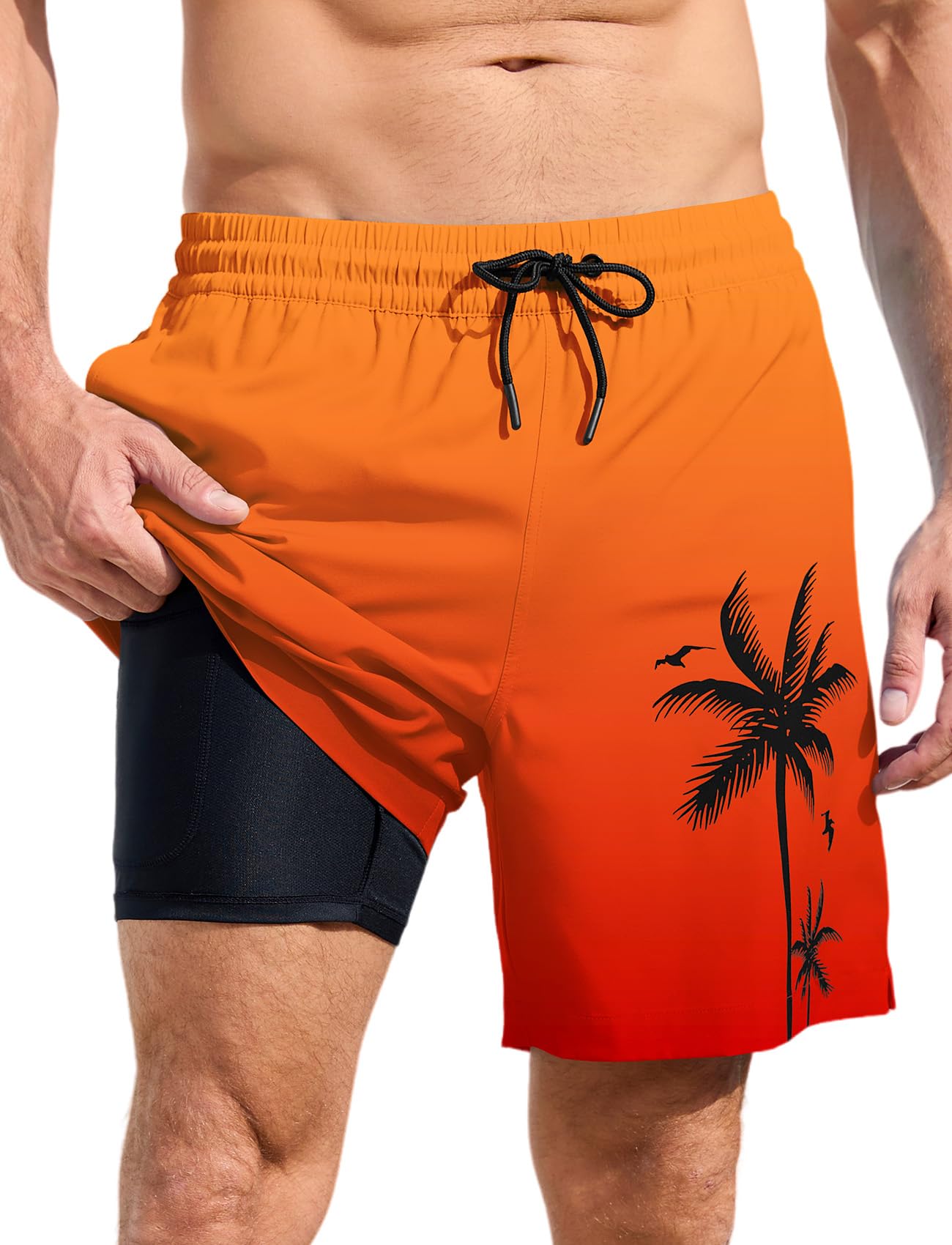 MARZXIN Badehose Herren 2 in 1 Badeshorts Schnelltrocknend Atmungsaktiv Schwimmhose Strandshorts Trainingsshorts mit Kompressionsliner