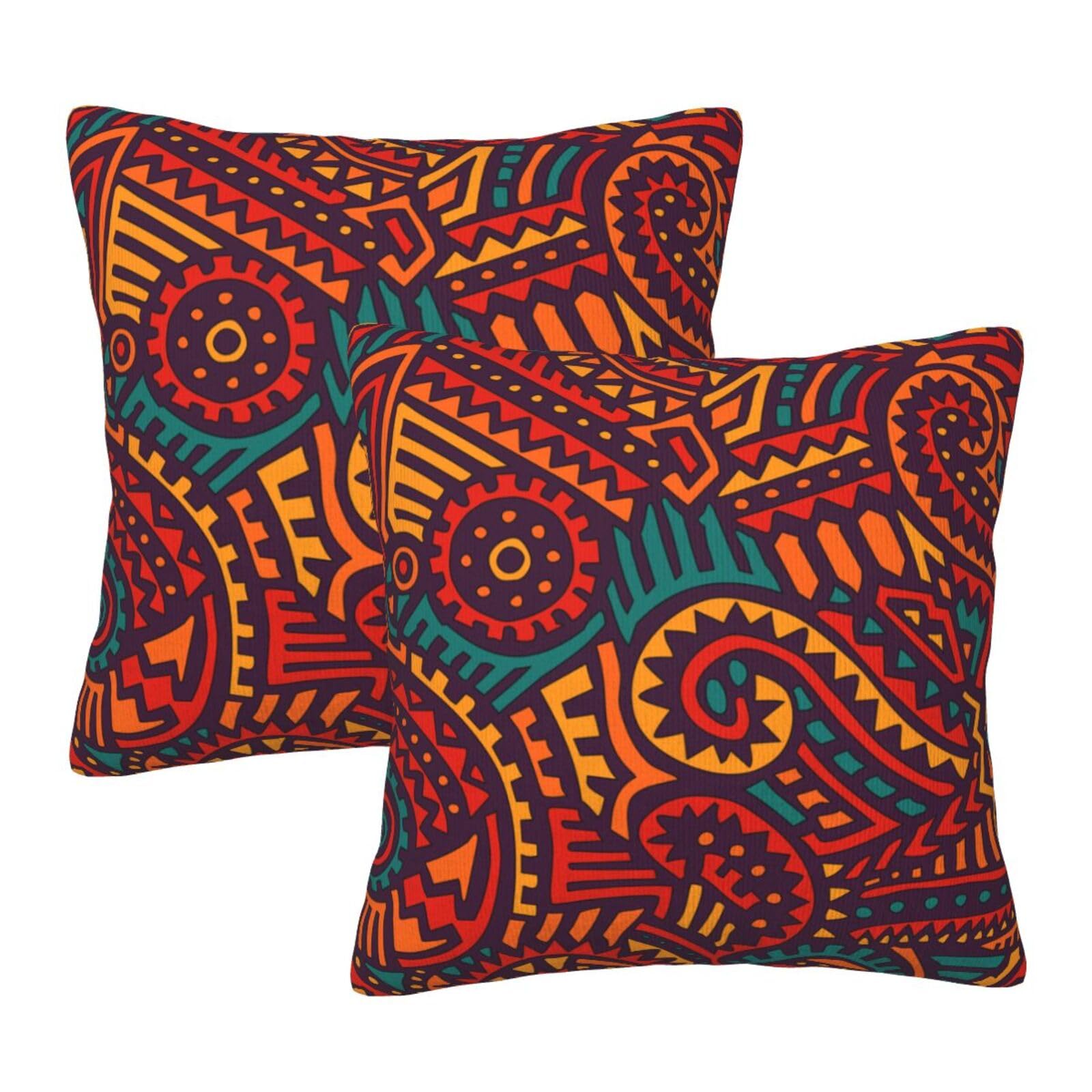 Coshatsu Boho Throw Pillow Covers 18x18 Inches Set of 2 African Ethnic Vintage Double Sided Pattern Soft Pillow Case Cushion Cover Pillowcase for