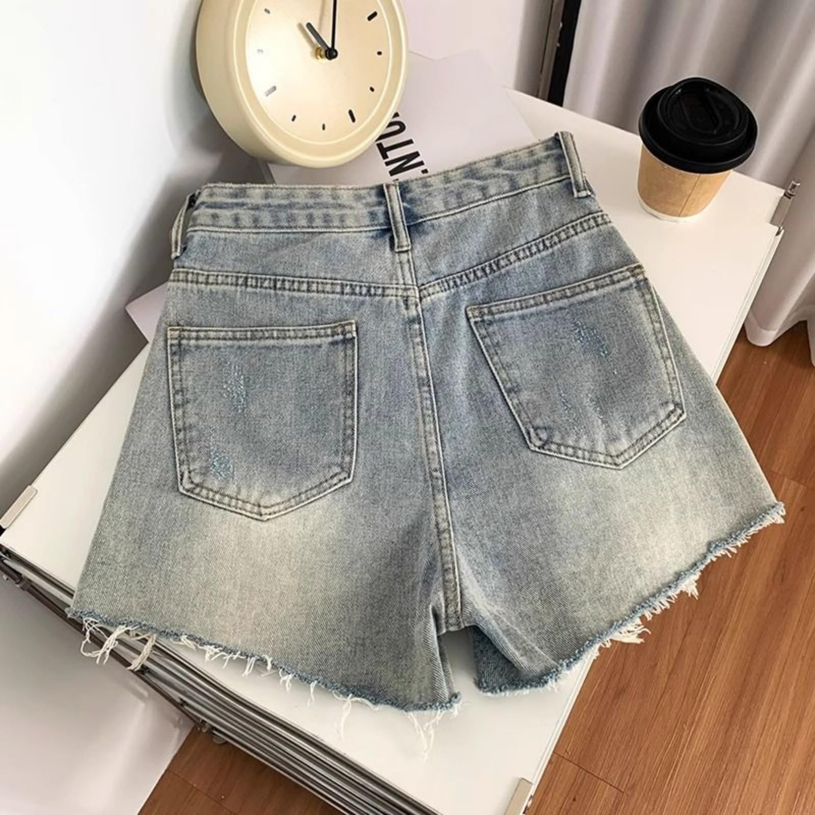 Shorts Jeans Donna Denim Fashion Estate Hole Streetwear Short Shorts-Black-s