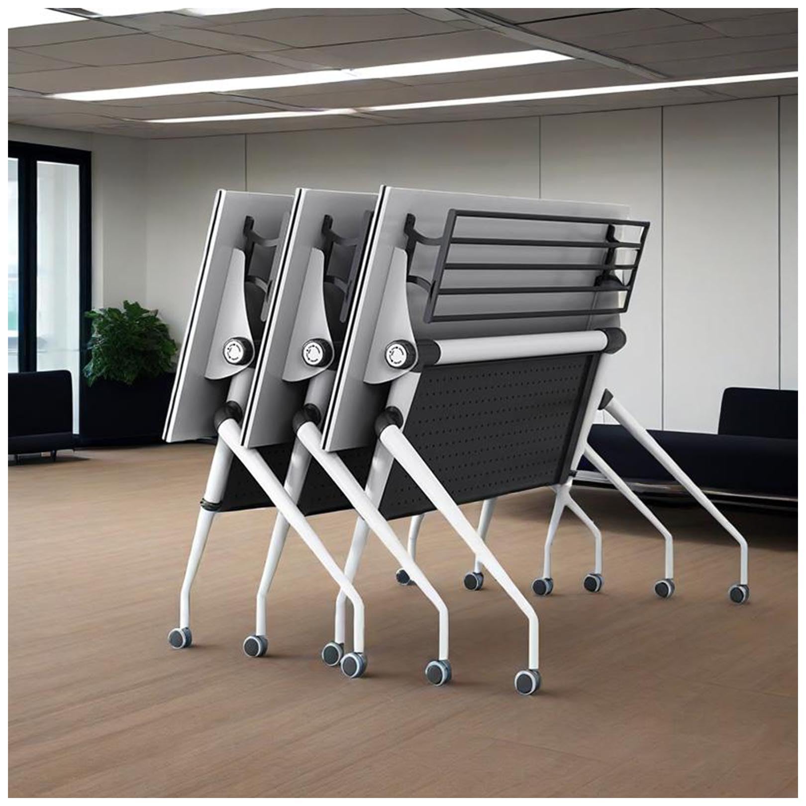 Tavolo da conferenza compatto pieghevole con ruote bloccabili, postazione di lavoro mobile salvaspazio per allenamento in ufficio e officine, perfetto per piccoli spazi