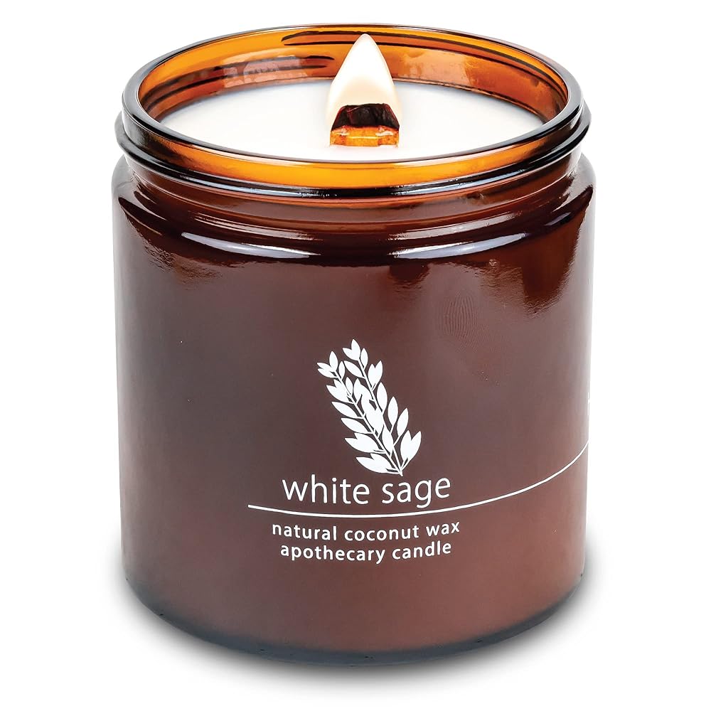 Hemlock Park Crackling Wood Wick Candle Handcrafted with Natural Coconut Wax (Large 16 oz, White Sage)