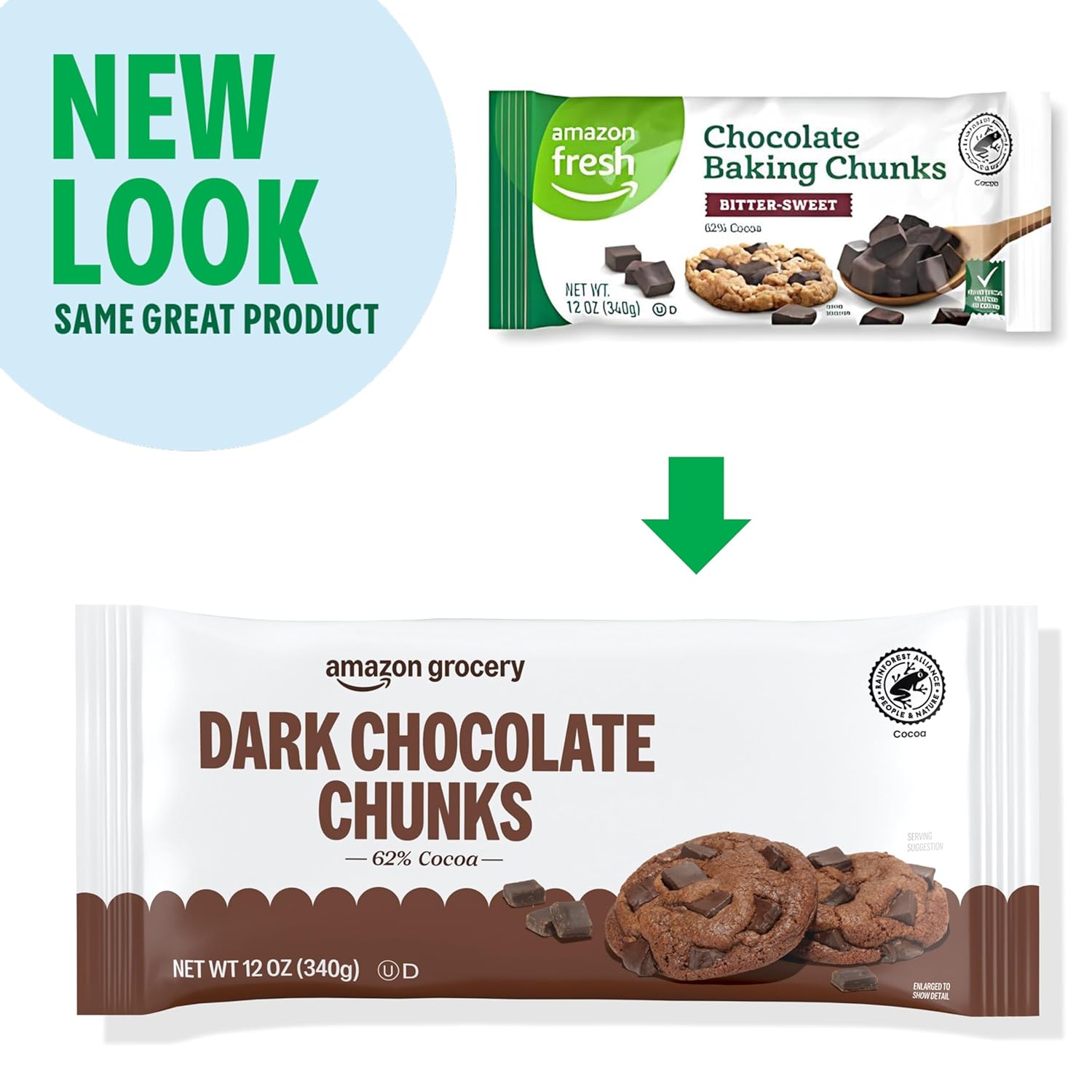 Amazon Grocery, Dark Chocolate Chunks, 12 Oz (Pack of 4)