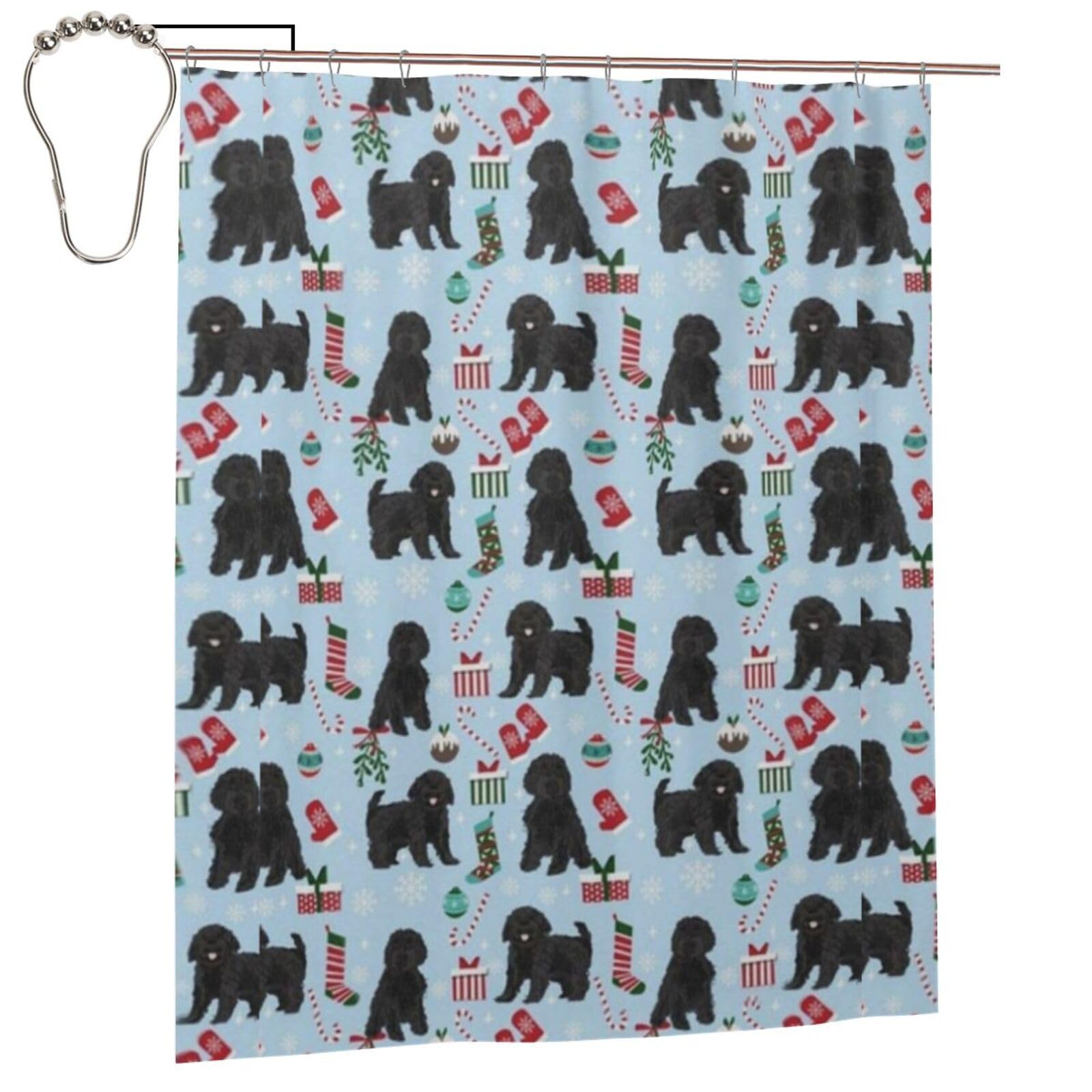 Egomed As Picture Shower Curtain 60X72 Inch,Bathroom Decor Waterproof Fabric Shower Curtains With Hooks,Black Cavoodle Christmas Cavapoo Christmas Dog