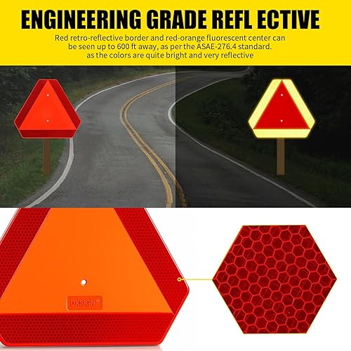 Miniatura 4 de Letrero de vehículo de movimiento lento, letrero triangular de plástico DOT de movimiento lento, letrero SMV de 14 x 16 x 0.16 pulgadas5mm de