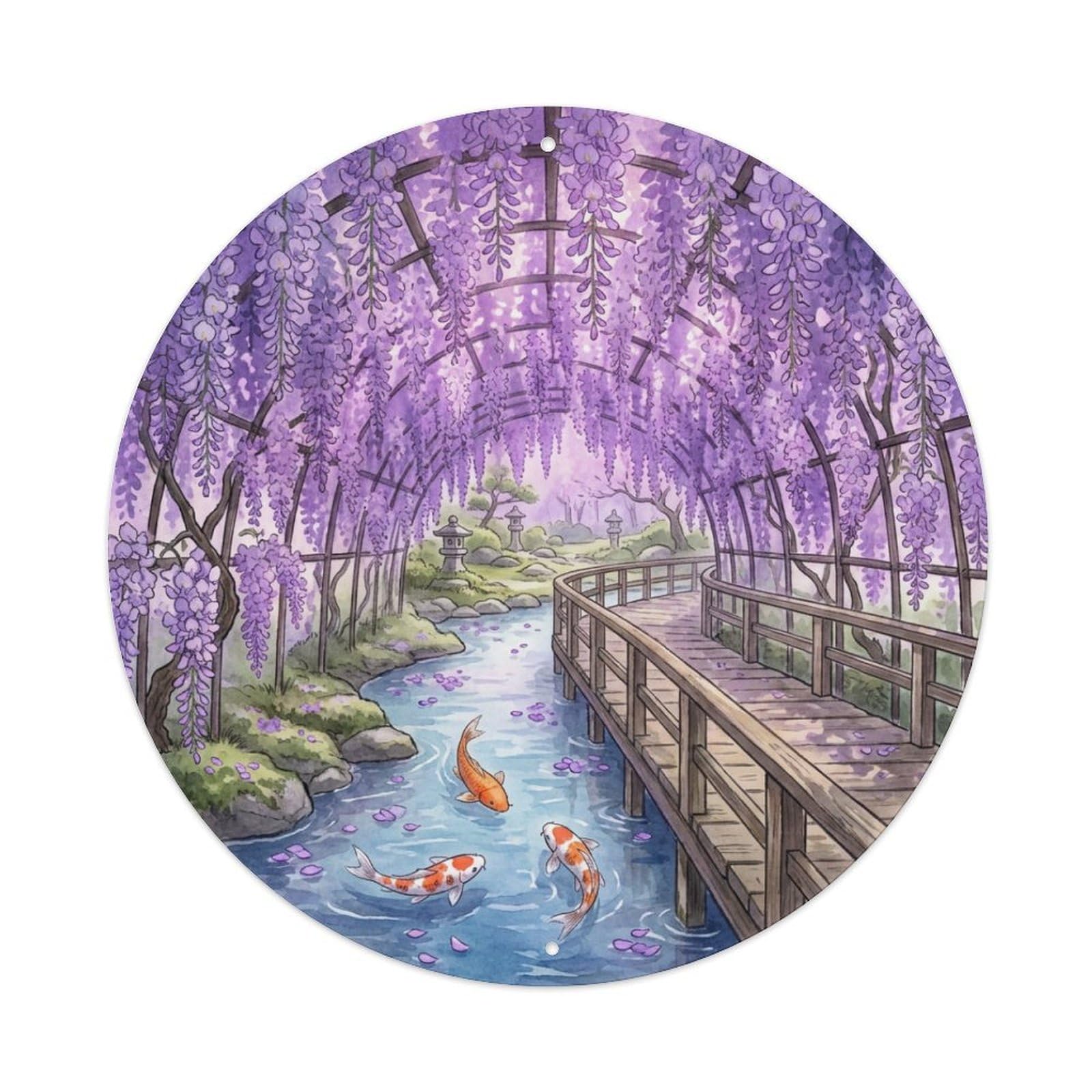 Galvaxio Style Japanese Wisteria Tunnel Koi Fish Purple Dream Metal Tin Sign