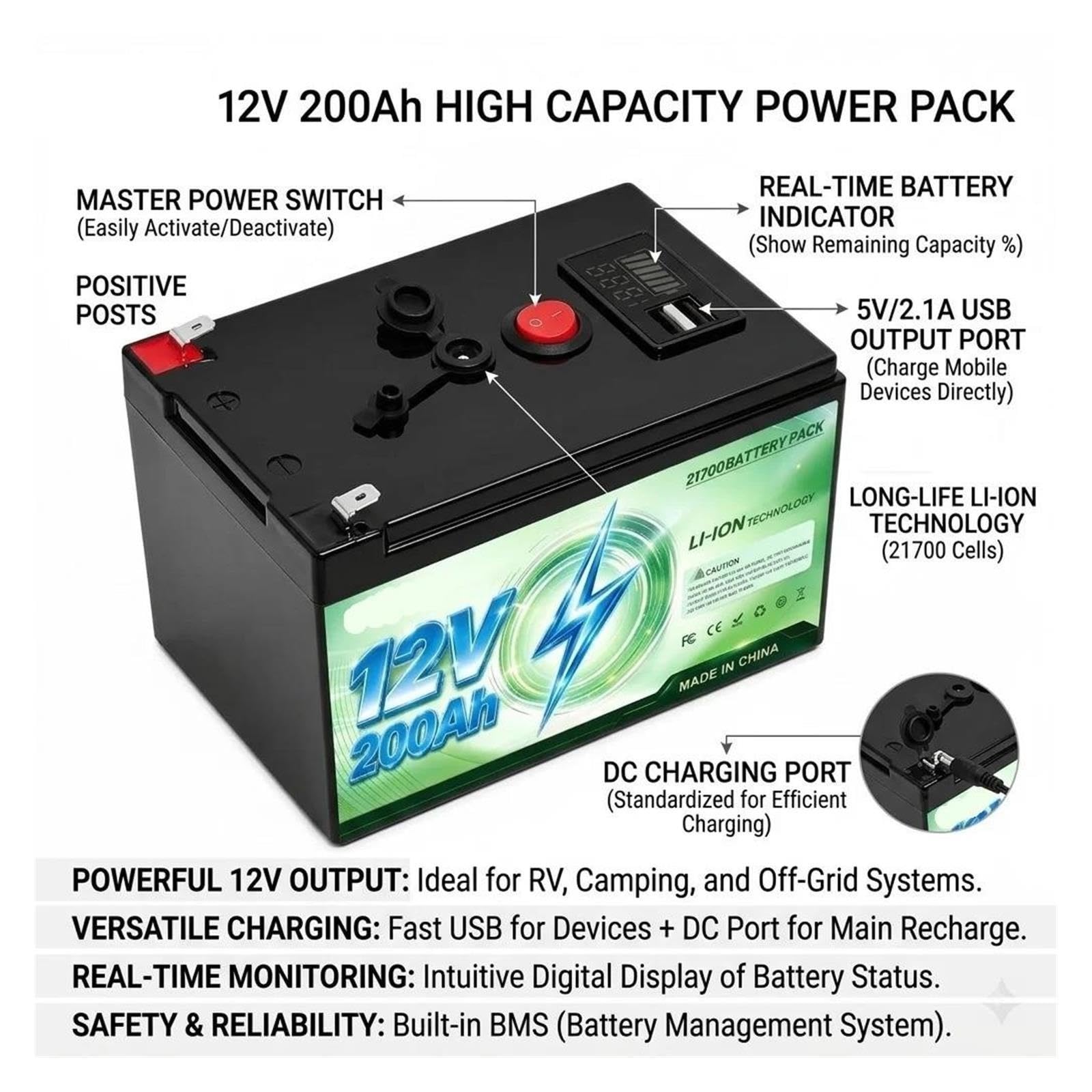 Batteria al litio ferro fosfato 12V 200Ah 6000+ciclo a freddo