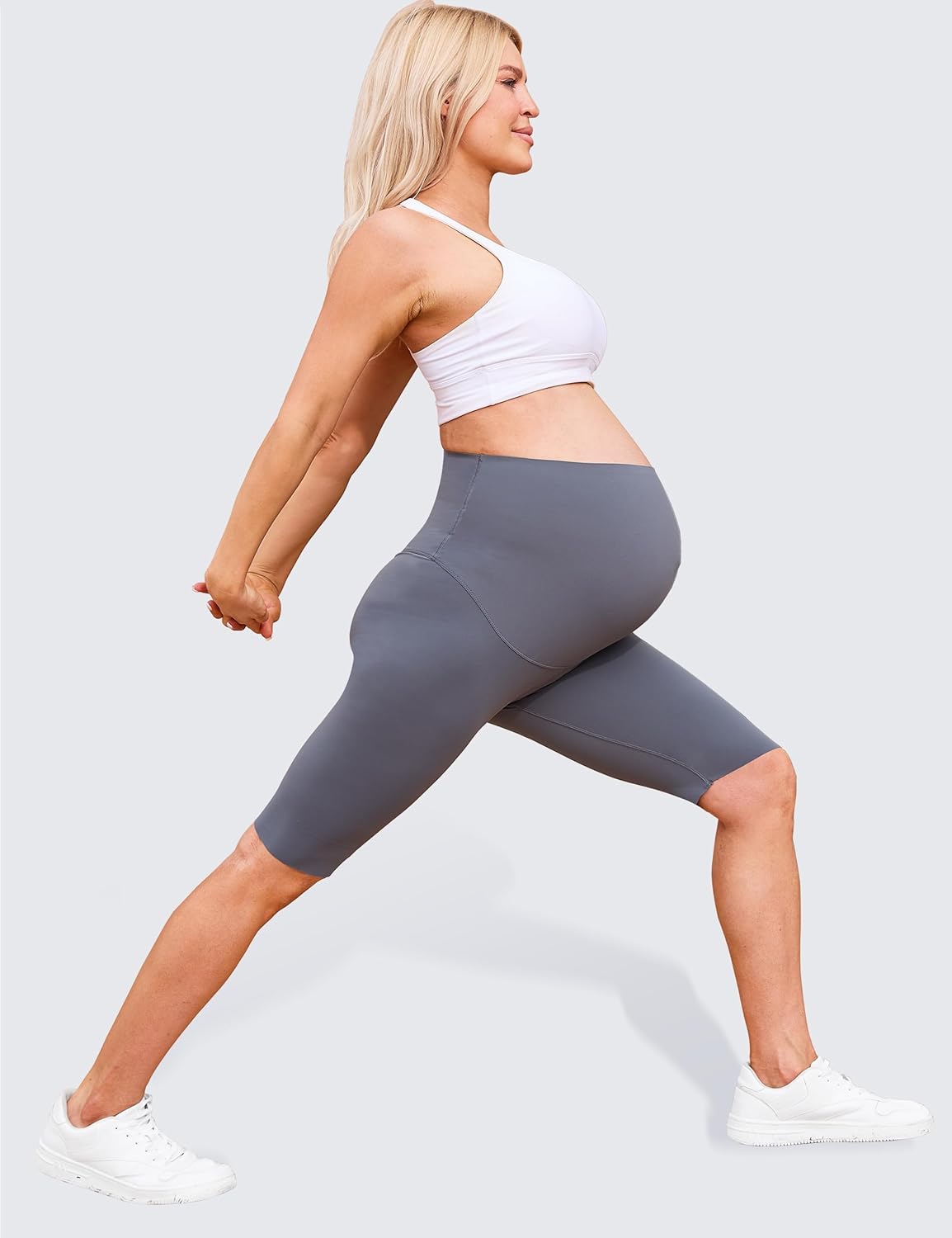 Womens Maternity Yoga Shorts Over The Belly Pregnancy Workout Athletic Running Biker Shorts Comfy Stretchy - Image 8